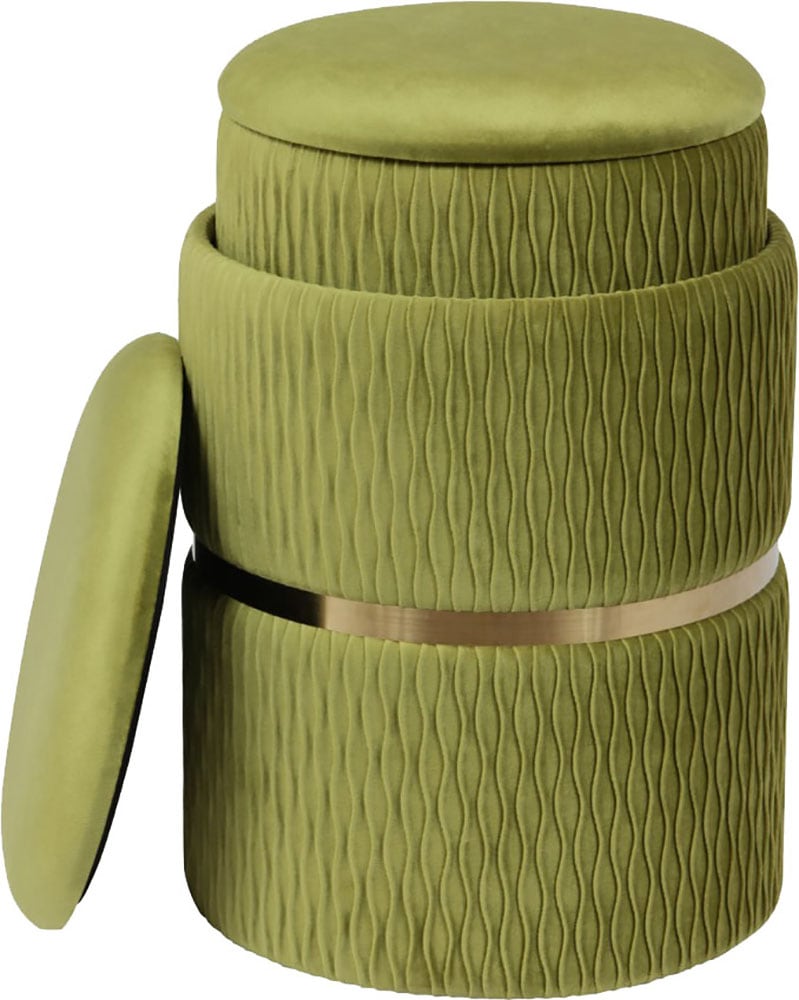 Kayoom Polsterhocker »Hocker Zora 425 2er-Set, Praktischer und versteckter Stauraum«, (Set, 2 St.), 2er-Set mit Stauraum, ineinander stapelbar, goldfarbenener Ring