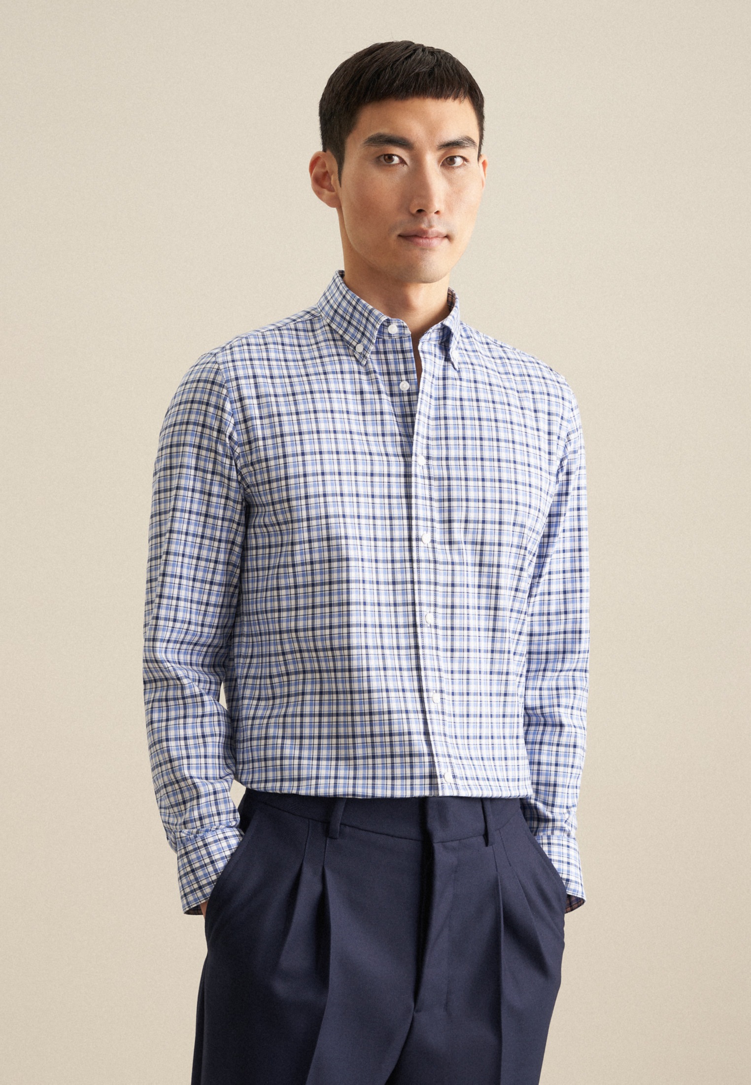 seidensticker Businesshemd »Slim« Slim 1/1 Button-Down-Kragen Karo
