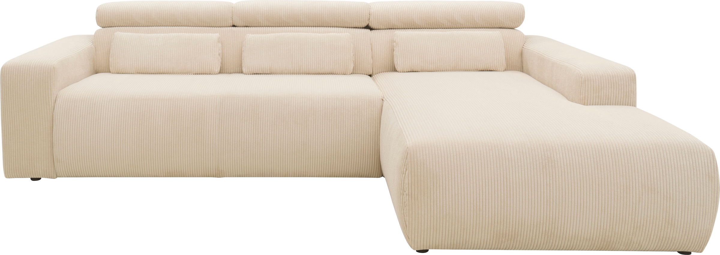 DOMO collection Ecksofa »Brandon B/T: 289/177 cm, belastbar bis 140kg/ Sitz, L-Form«, mit Sitztiefenverstellung, Cord, creme