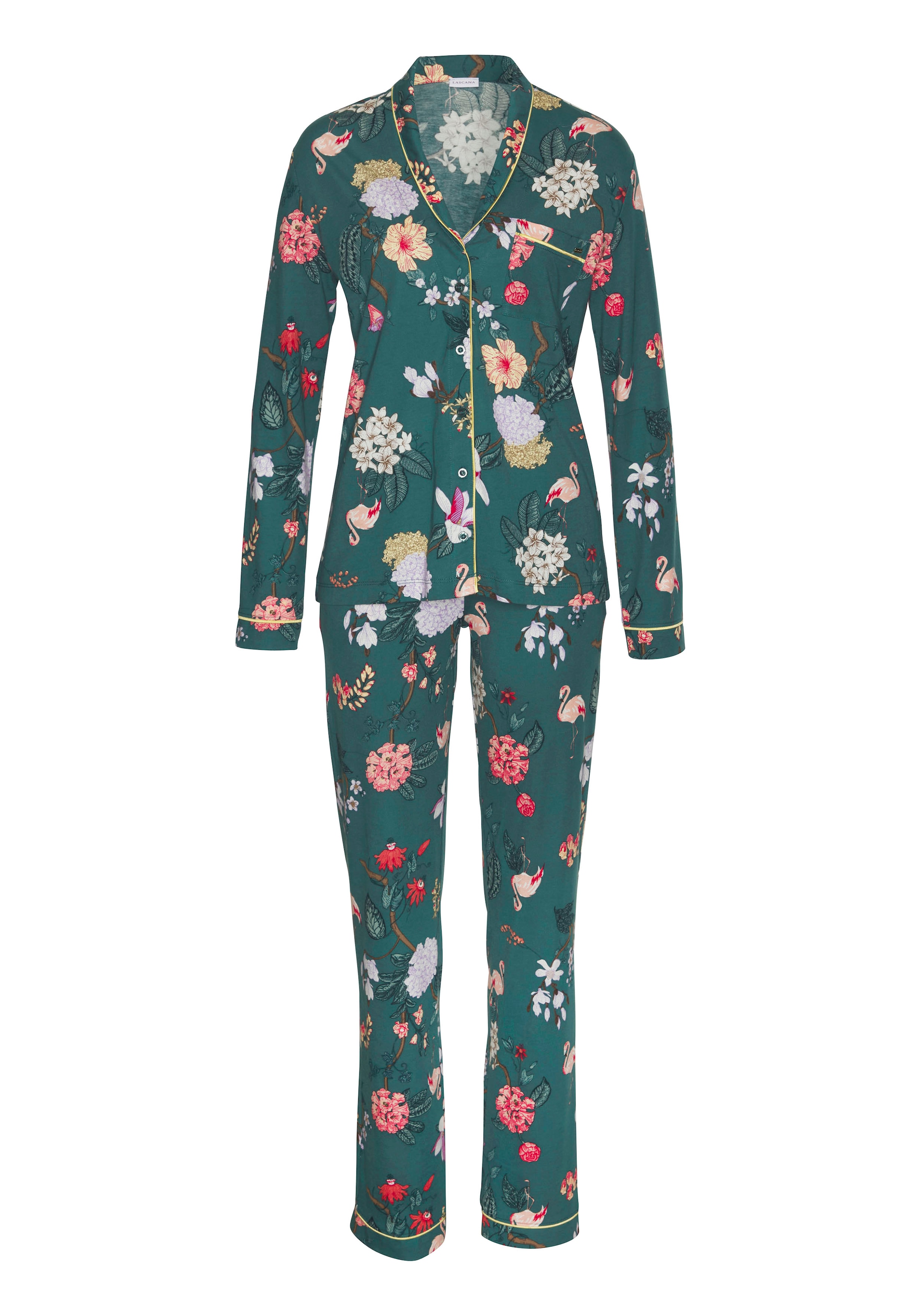 LASCANA Pyjama, (Set, 2 tlg.), mit elegantem Blumenmuster