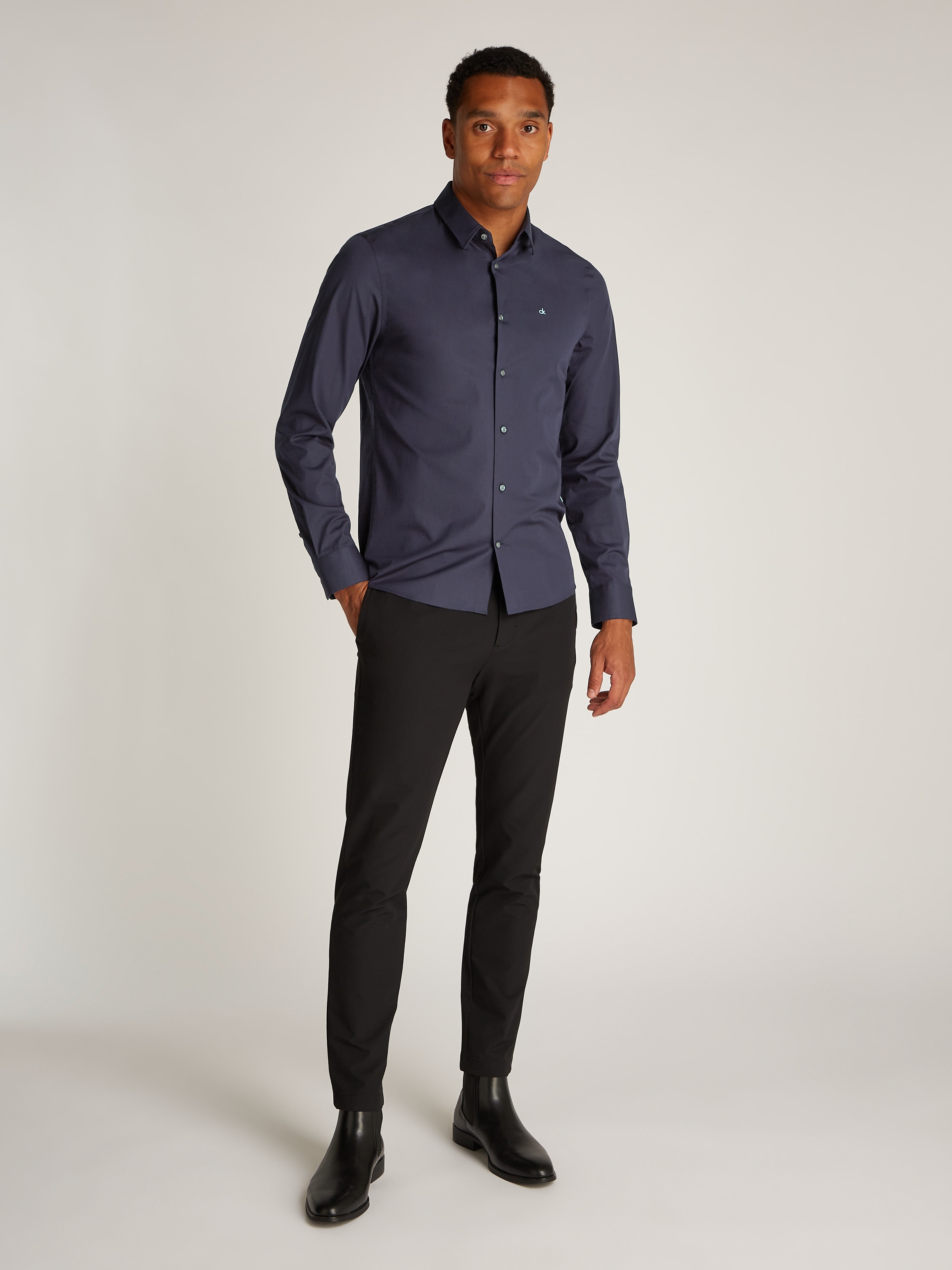 Calvin Klein Langarmhemd »SLIM FIT STRETCH POPLIN«, mit Kentkragen