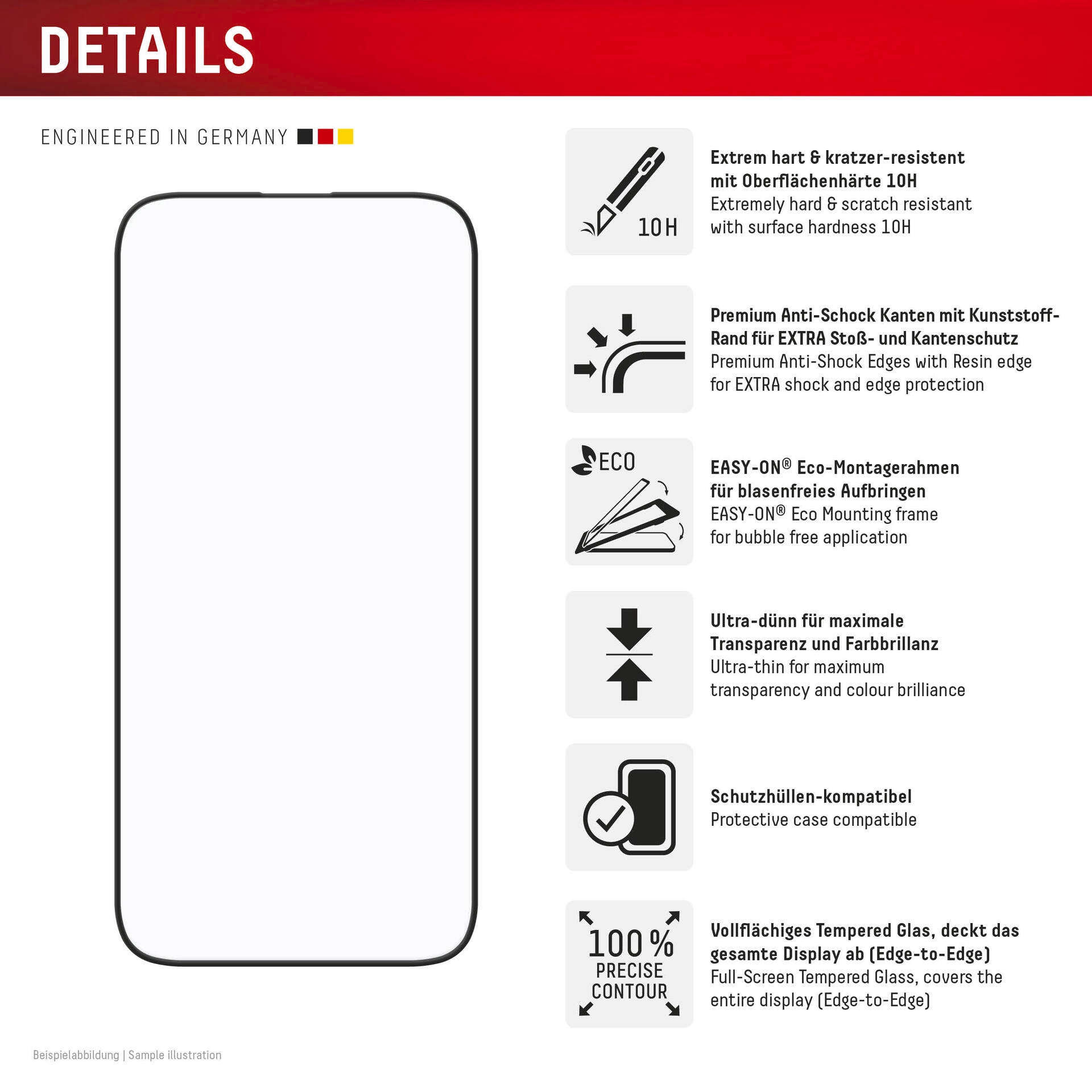 Displex Displayschutzglas »Premium Glass Full Cover«, für Apple iPhone 16 Plus, (1 St.), Displayschutzfolie, Schutzfolie, Bildschirmschutz, kratz- & stossfest