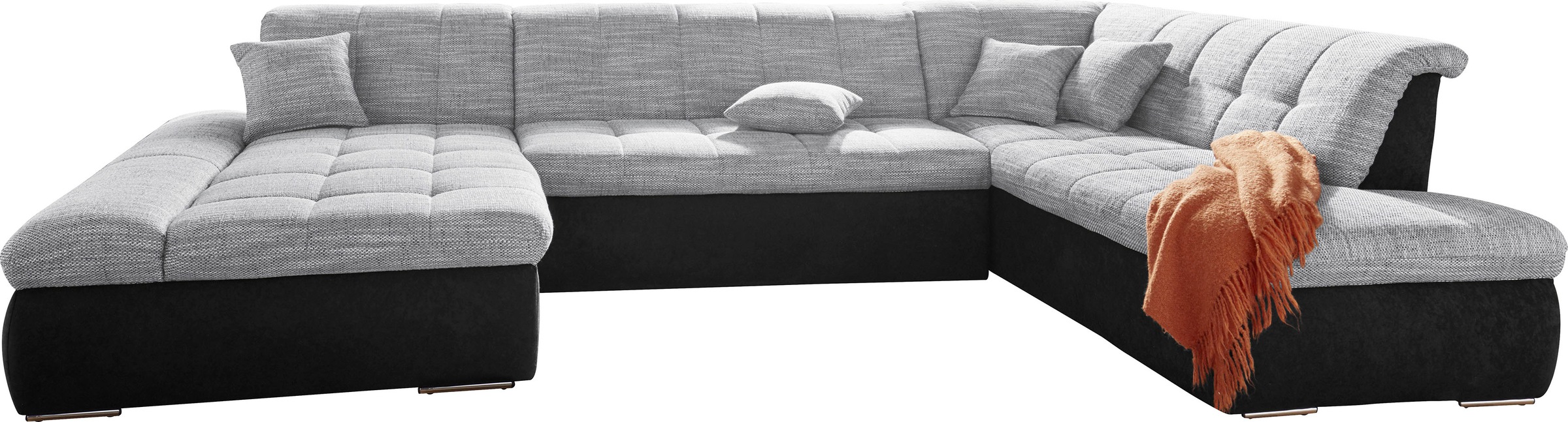 DOMO collection Wohnlandschaft "PB MORIC wahlweise mit Bettfunktion und Armteilverstellung U-Form" XXL-Format B/T/H: 353/216/80 cm, feine Steppung, incl. Zierkissen