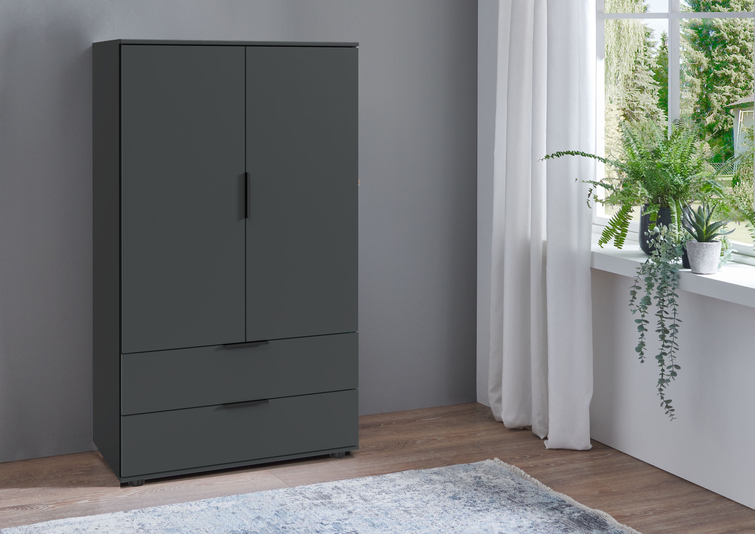 Wimex Wäscheschrank "Easy Plus Kleiderschrank Garderobe 2 Schubladen, 81 oder 130cm breit" in verschiedenen Farben, moderne Optik mit schwarzen Metallgriffen