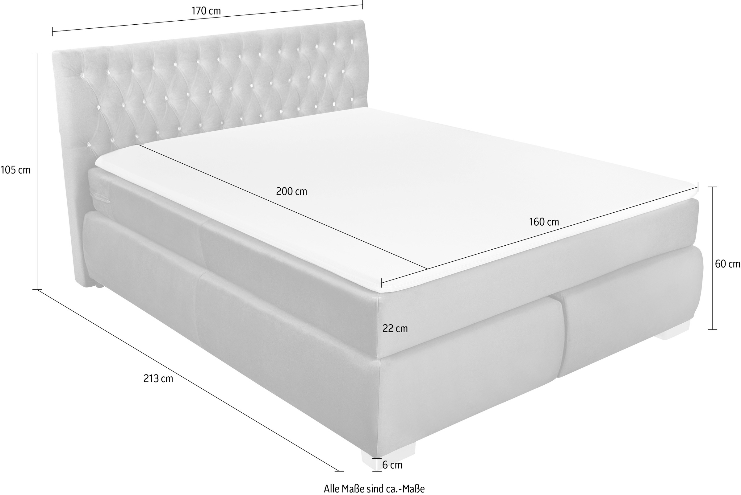 Leonique Boxspringbett »Rumba«, Taschenfederkern-Matratze in Härtegrad 3, in 4 Breiten, incl. Topper