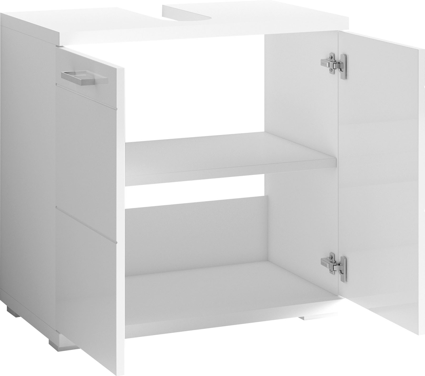 Homexperts Waschbeckenunterschrank »Nusa«, Breite 60 cm, mit Hochglanzlackierung und verchromten Metallgriffen