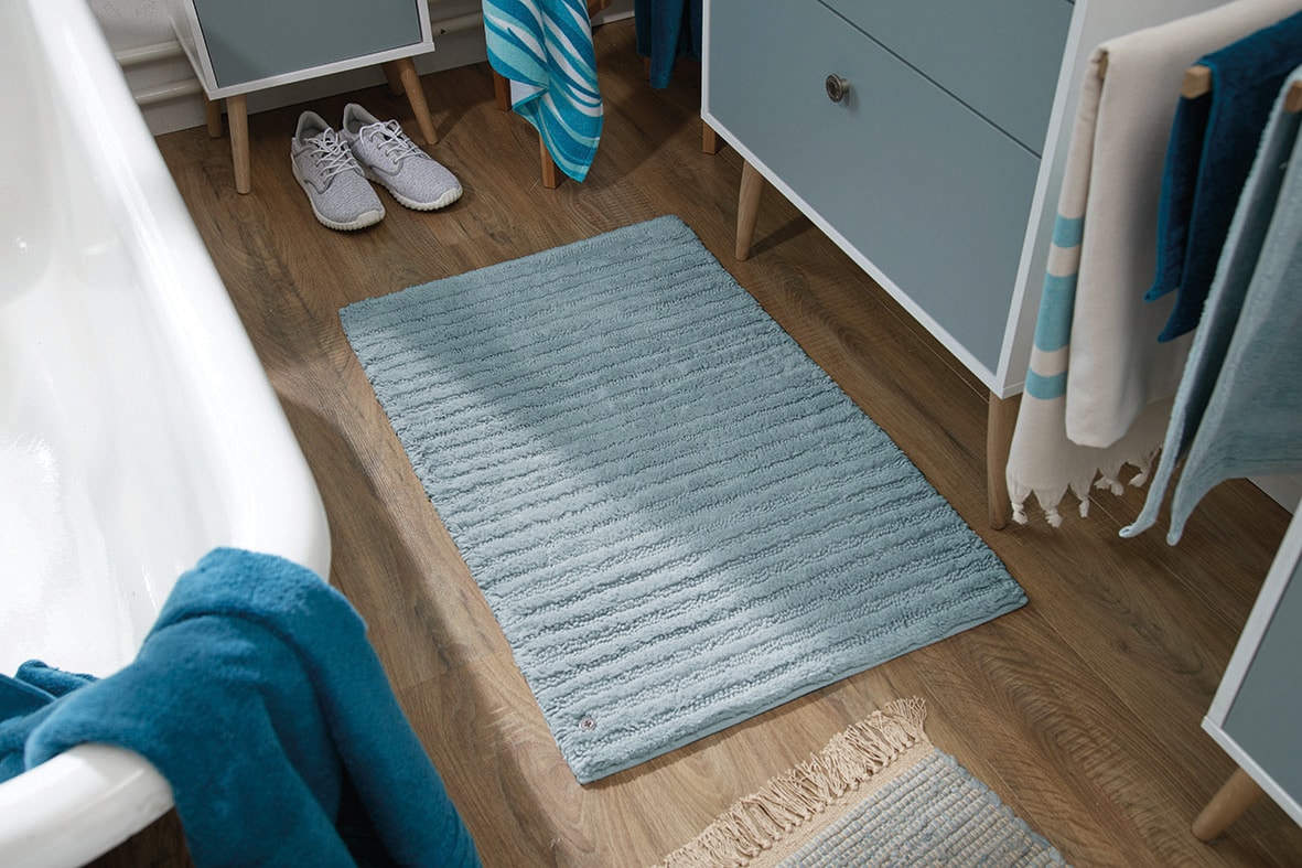 TOM TAILOR HOME Badematte »Cotton Stripes«, rutschhemmend beschichtet, fussbodenheizungsgeeignet-strapazierfähig, Uni Farben, gestreift, reine Baumwolle, Hoch-Tief Effekt