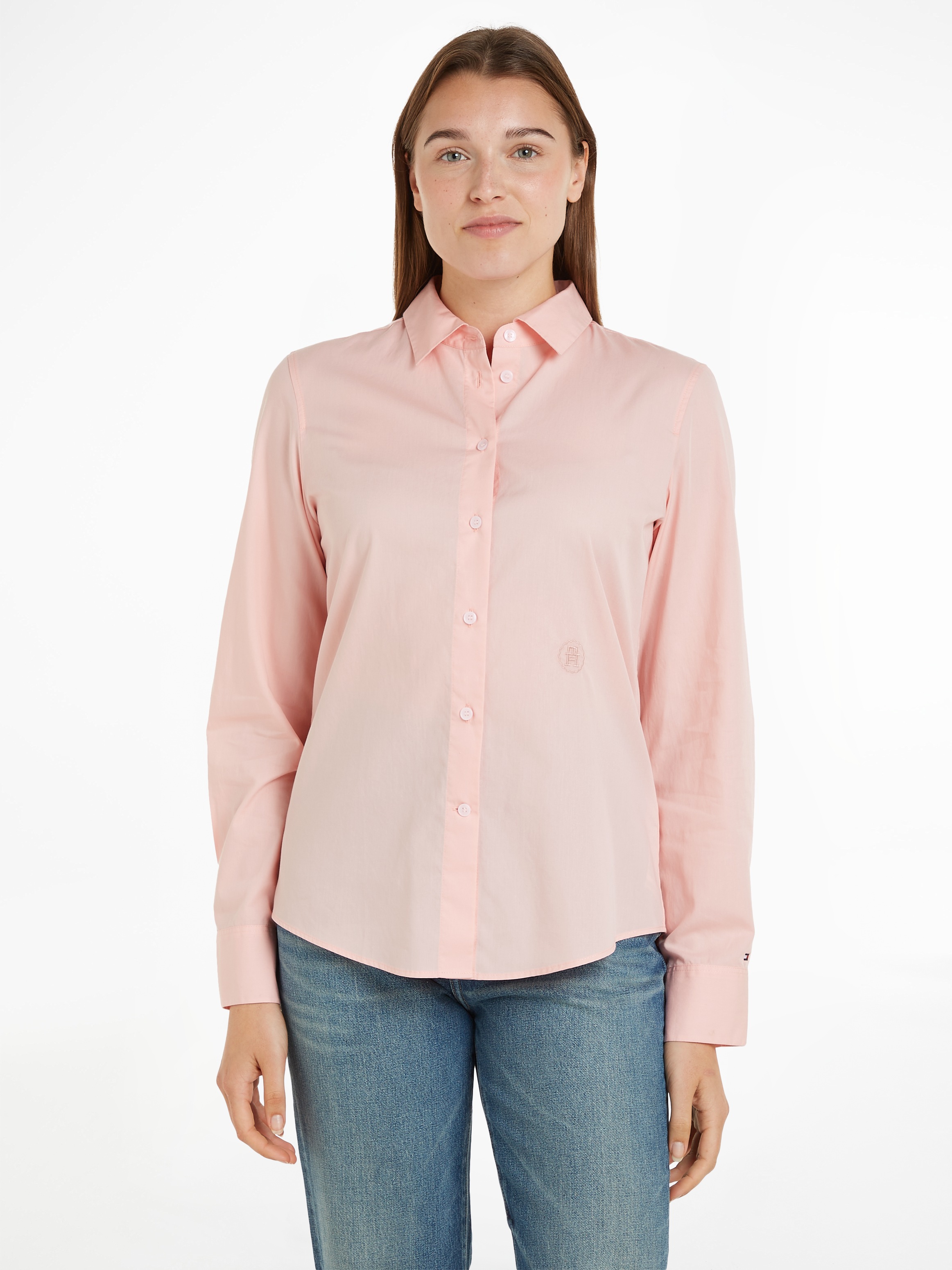 Tommy Hilfiger Hemdbluse »ESS POPLIN REGULAR SHIRT« mit Popeline, gesticktem Tommy Hilfiger Logo