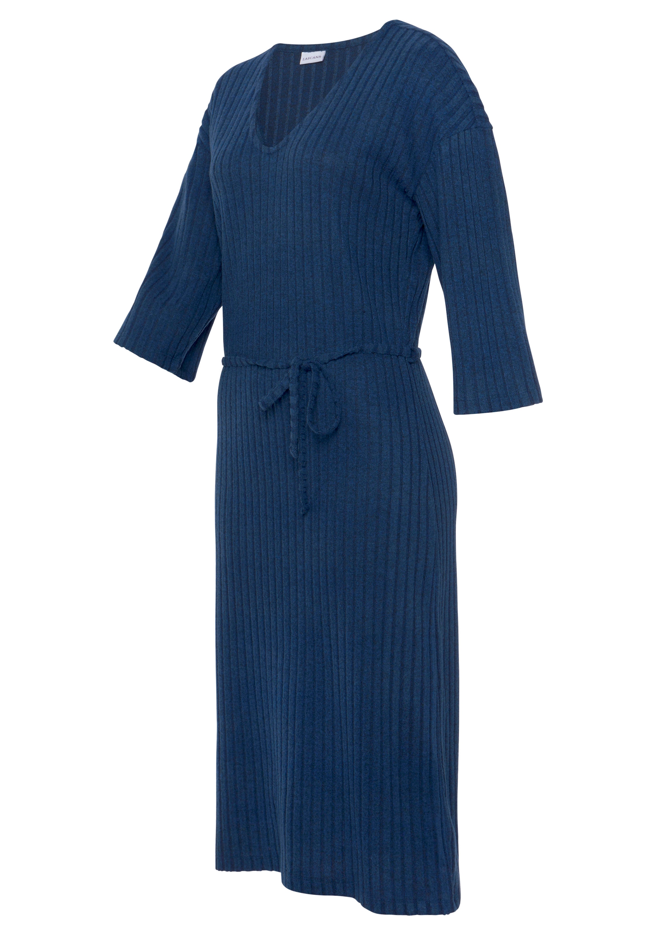 LASCANA Strickkleid »/ Rippkleid/ Loungekleid«, mit weiten Ärmeln und Taillenband, Loungewear