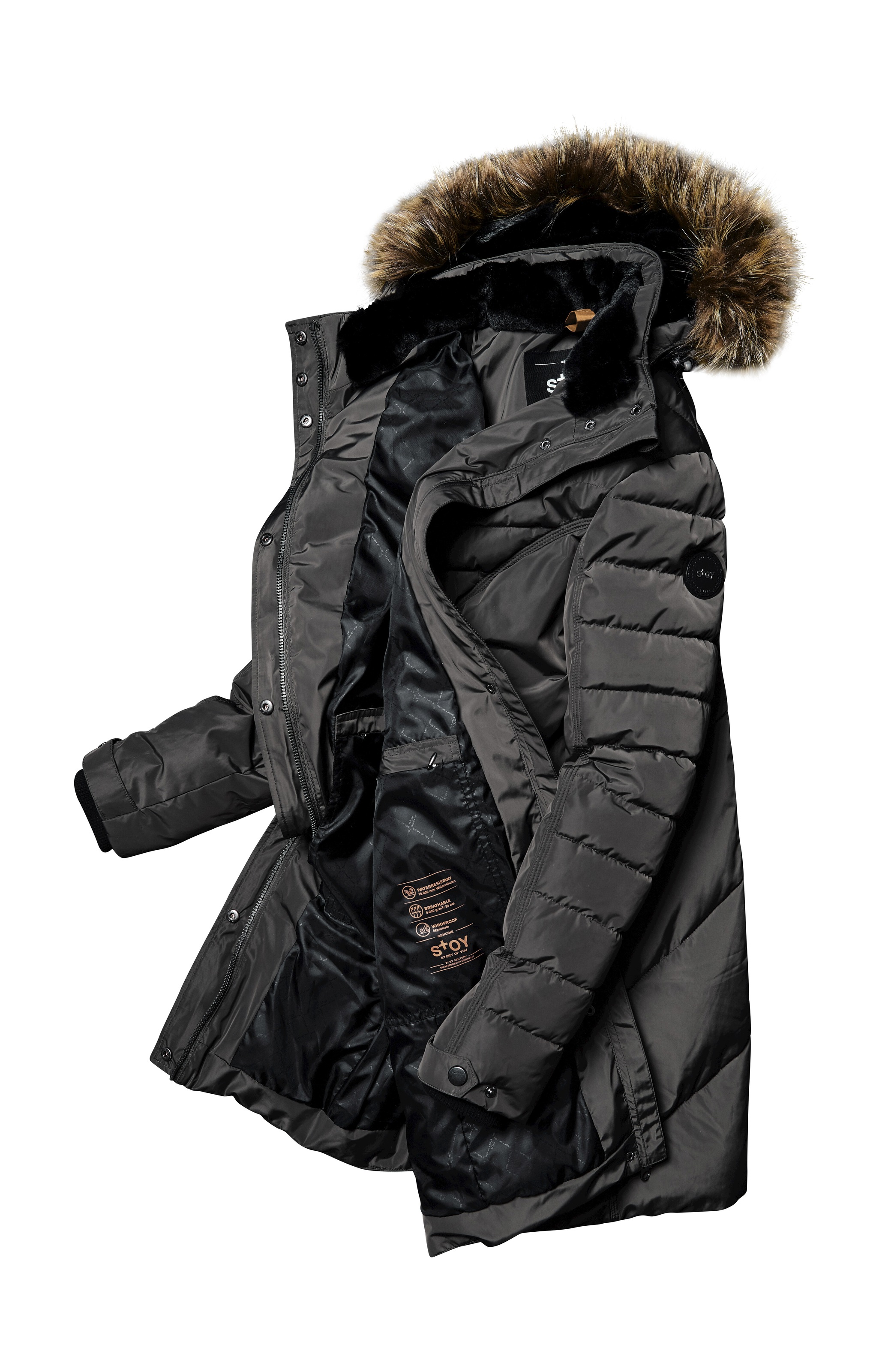 STOY Steppmantel »WMN Quilted PRK D«, STOY Parka: abnehmbare Kapuze, warm, atmungsaktiv, wasserabweisend