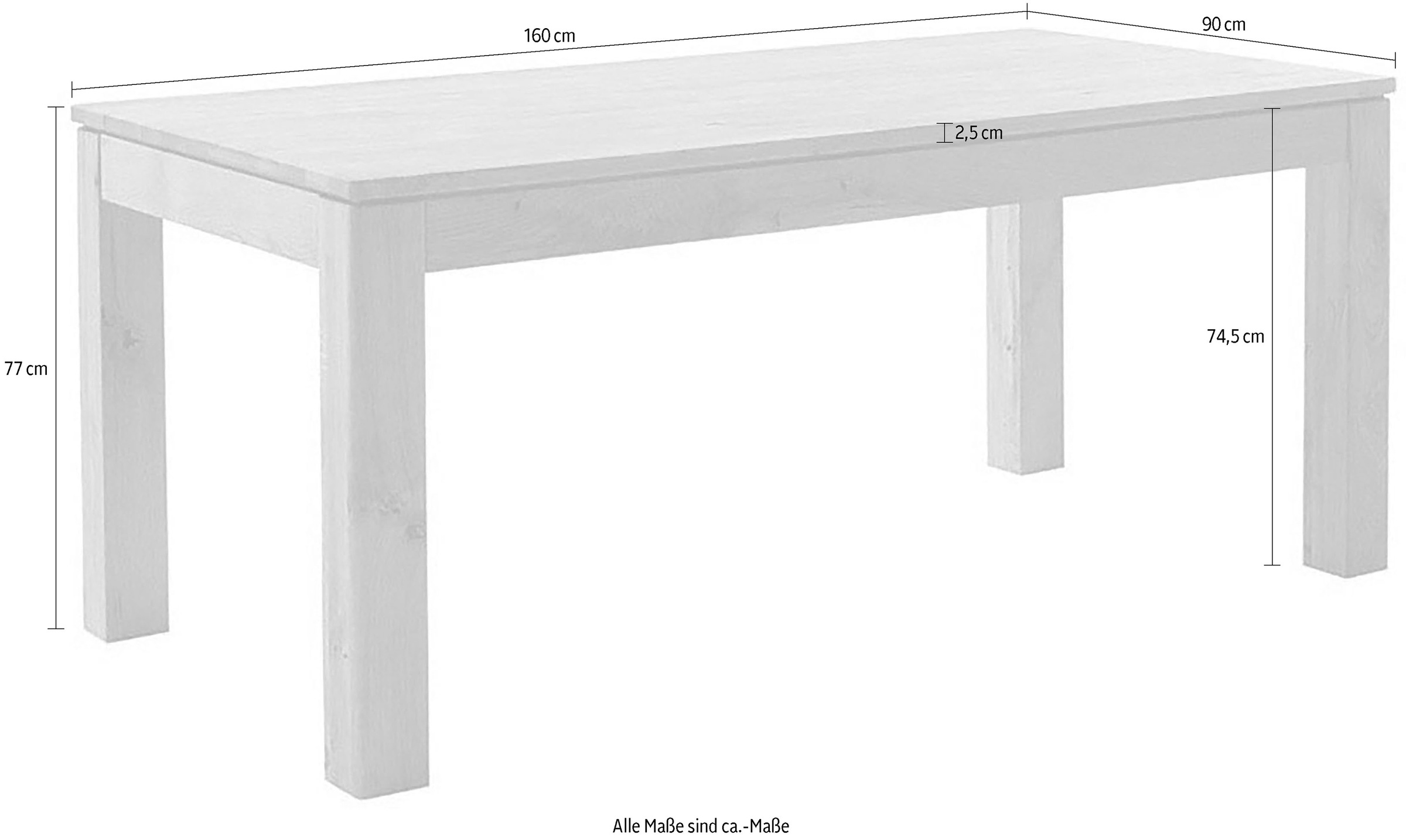 MCA furniture Esstisch »ETNA 4-Fuss Tisch«, (Einzelstück), Massivholz,durchgehende Lamelle,Stollenfuss 10x10cm,Tischplatte 2,5cm