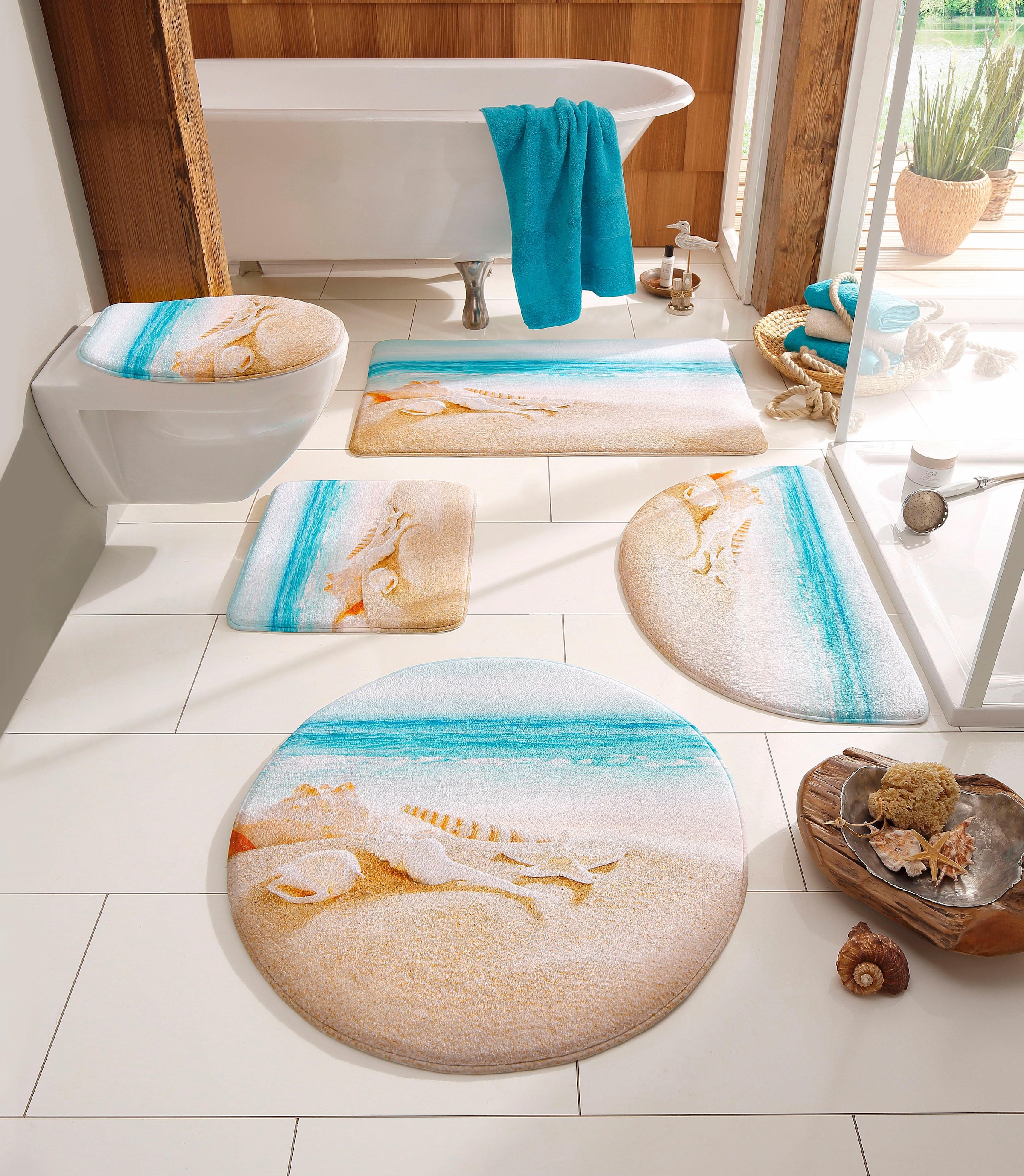 my home Badematte »Strand«, Memory Schaum, fussbodenheizungsgeeignet-schnell trocknend, mit Strand-Motiv, Badematten auch als 2 teiliges Set erhältlich