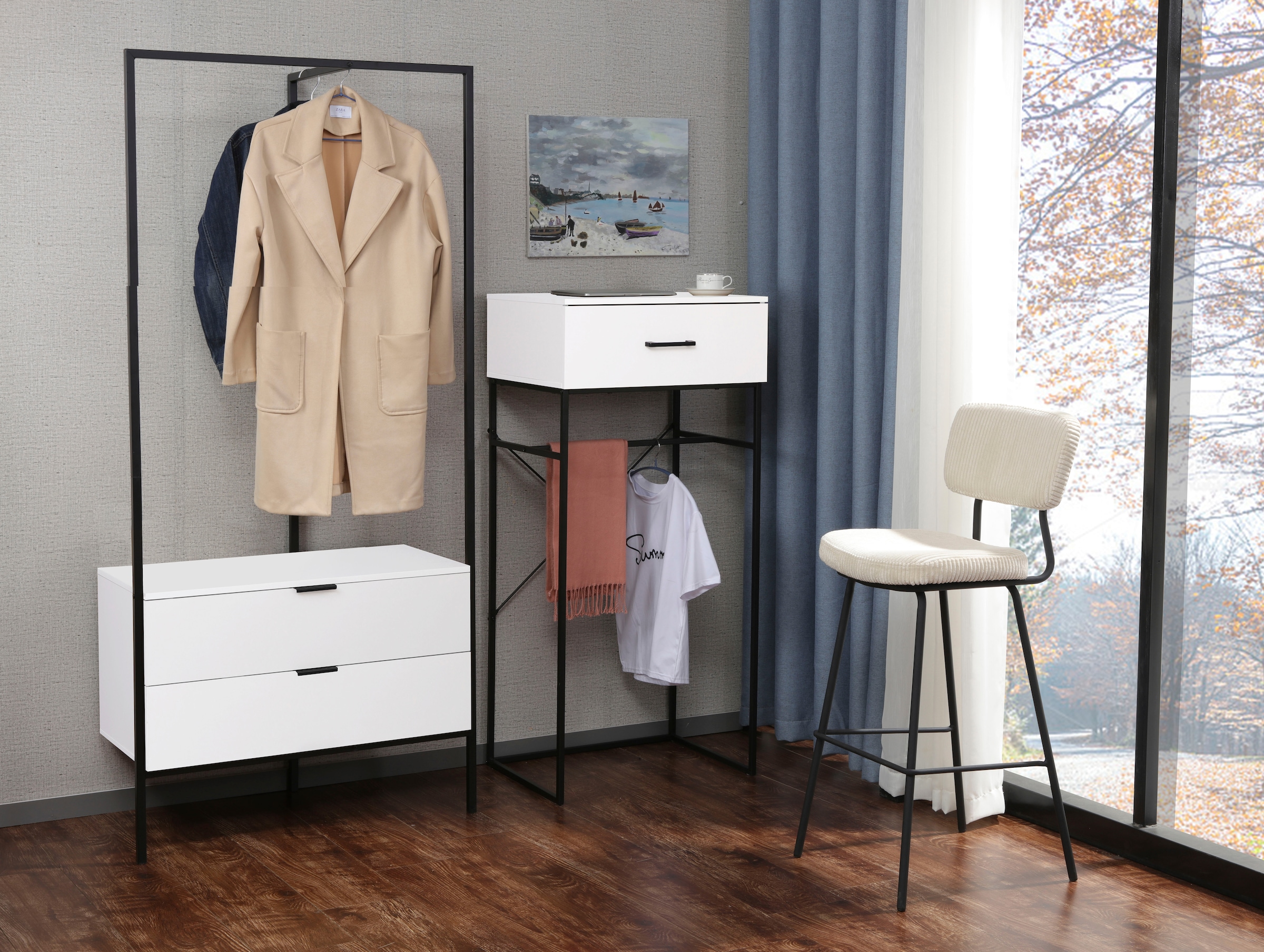 INOSIGN Garderobenschrank »Innsbruck«, (1 St.), Freistehender Kleiderbügel mit Schubladen und schwarzem Metallgestell