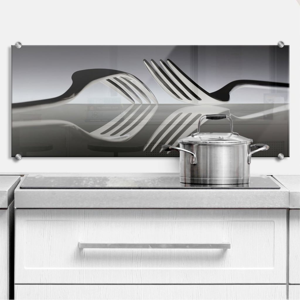Wall-Art Küchenrückwand »Silberfarben Besteck Panorama«, (1 tlg.)