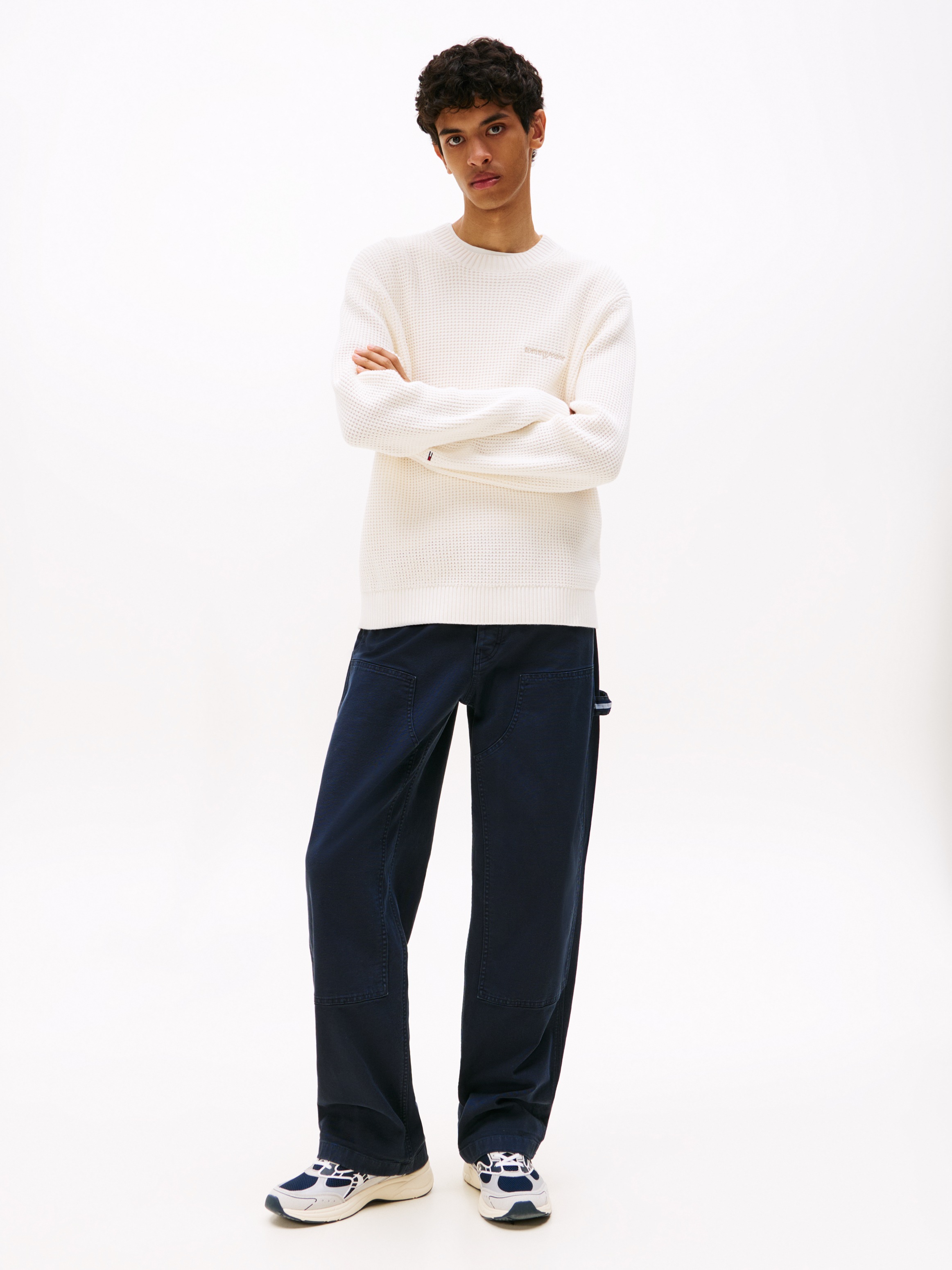Tommy Jeans Strickpullover »TJM SCRIPT CHUNKY«, Regular Fit, Rundhals Waffelpique Strick
