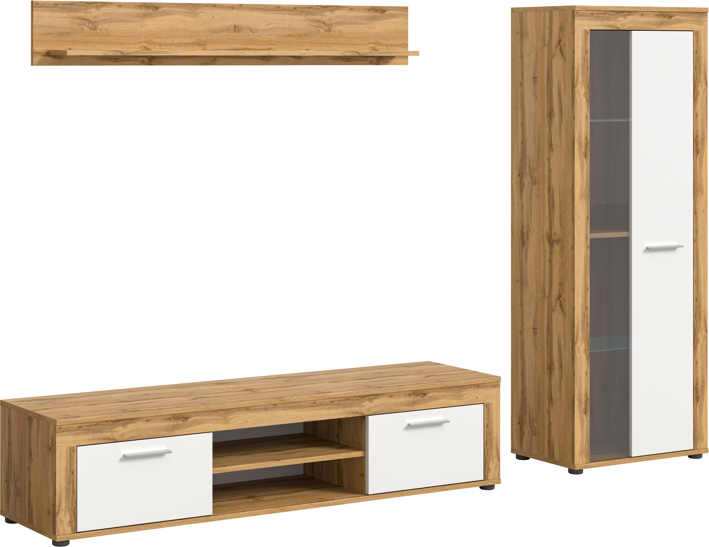 INOSIGN Wohnwand »Aosta, Breite 235cm, bestehend aus Lowboard, Wandboard, Vitrine«, (3 St.), Wohnwand, Kombination, Anbauwand, Möbel Set, Schrankwand, Möbel Kombi