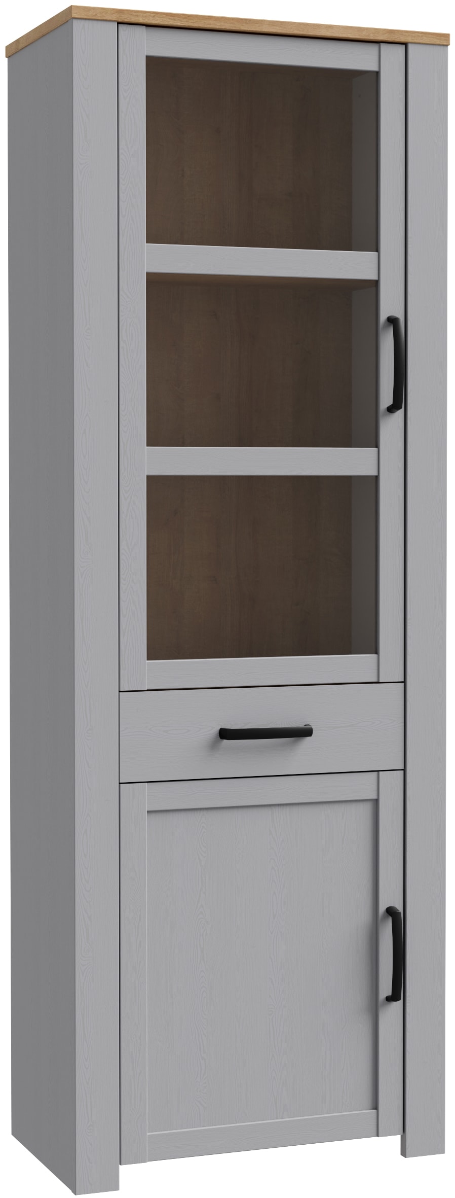 Bohol Narrow Display Cabinet in Riviera Oak/Grey Oak, none