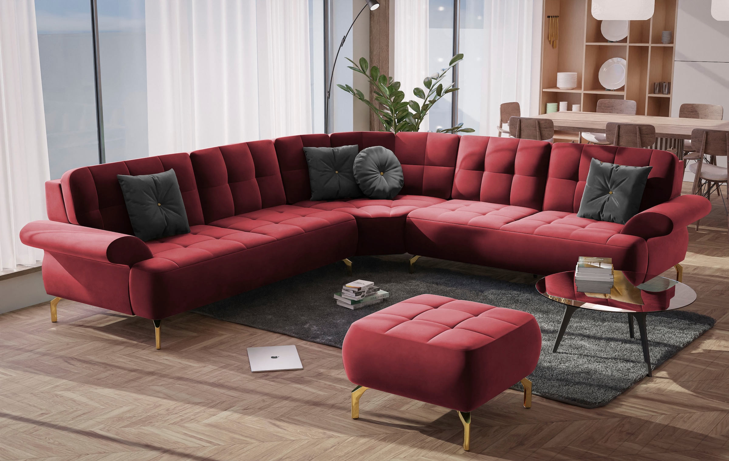 sit&more Polsterhocker »Orient 1«, goldfarbene Metallfüsse