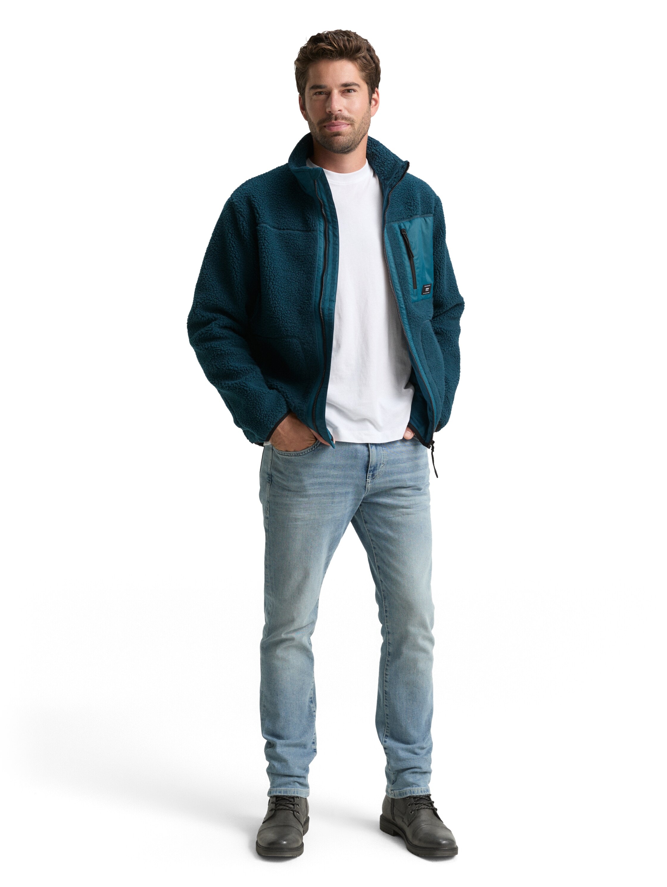 TOM TAILOR Denim Fleecejacke, mit Logo Stickerei