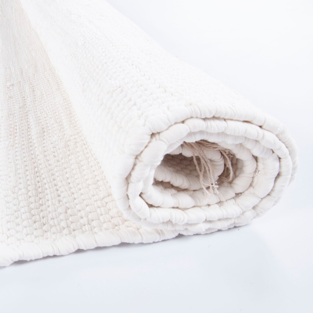 THEKO Teppich »Happy Cotton«, rechteckig, 5 mm Höhe, Handweb Teppich, Flachgewebe, reine Baumwolle, handgewebt, mit Fransen, ideal im Wohnzimmer & Schlafzimmer
