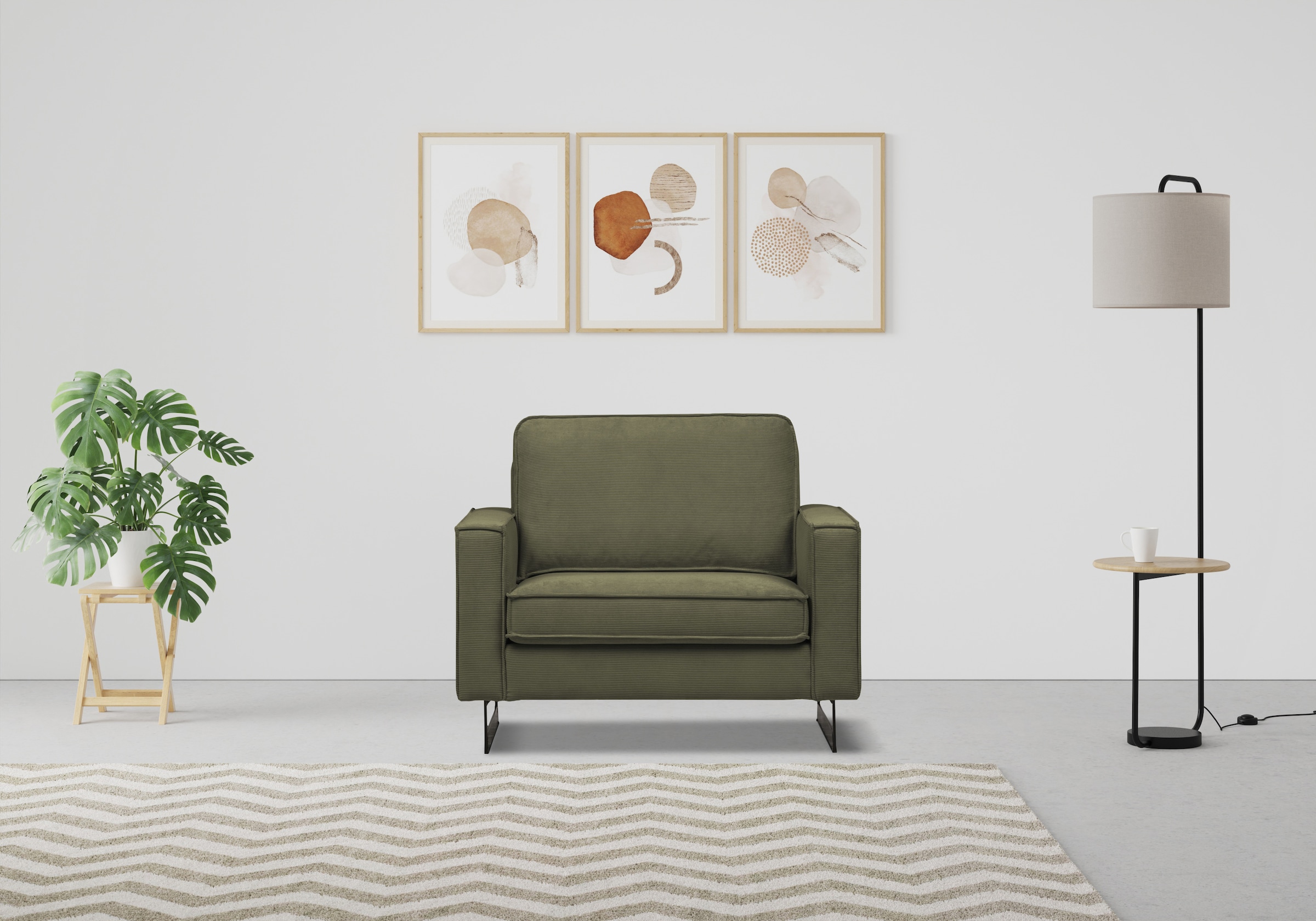 Places of Style Loveseat »Pinto 105 cm, Cord, Chenille, Lederoptik«, mit Keder, Metallfüssen und auch in Cord Bezug erhältlich