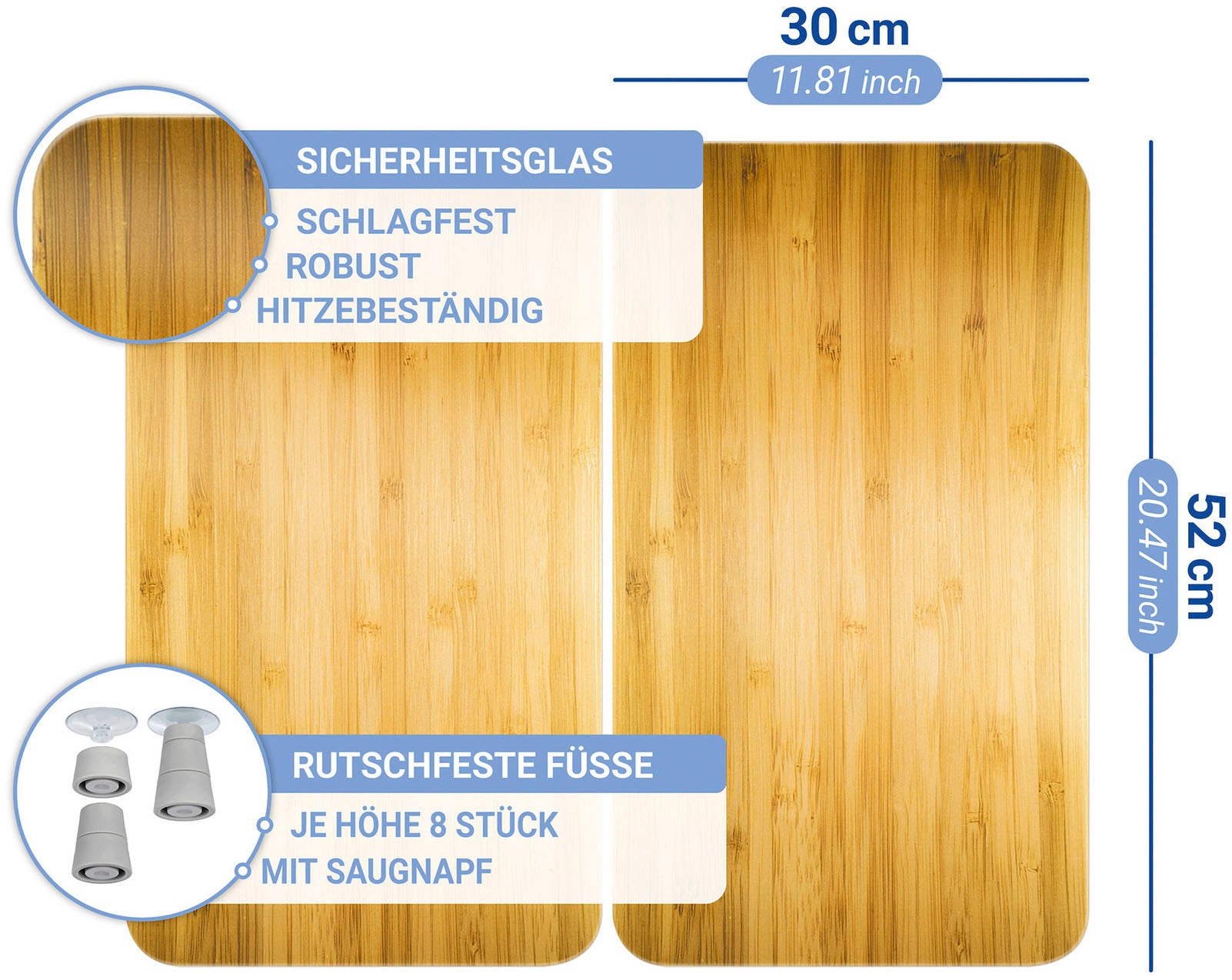 WENKO Herd-Abdeckplatte »Universal Modell Holz-Optik«, (Set, 2 tlg.), Herdabdeckung für alle Herdarten, kratzfest, mit rutschfesten Füssen