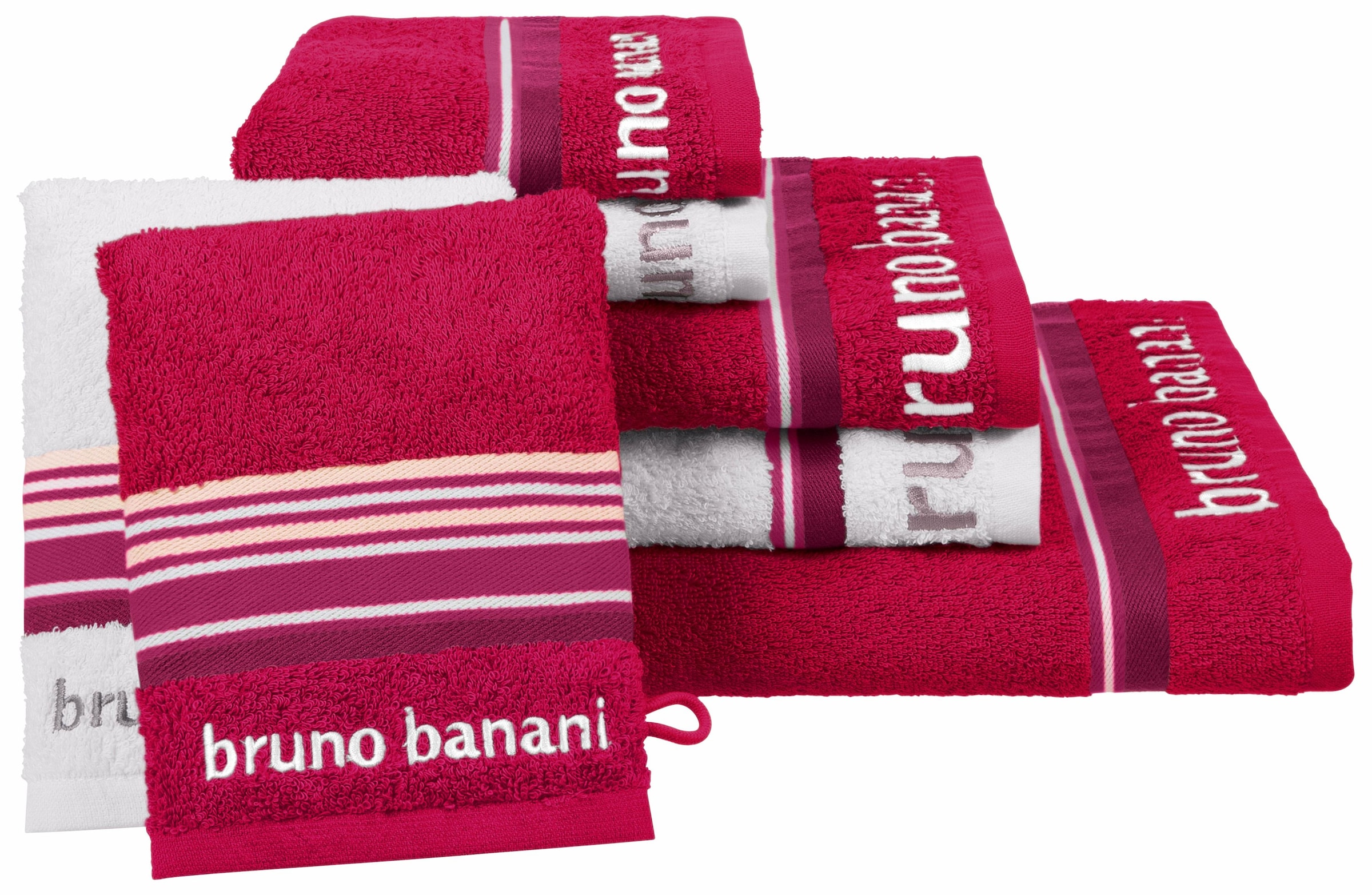 Bruno Banani Handtuch Set »Maja«, Set, 7 tlg., Walkfrottee, mit Bordüre und  Markenlogo, 7 teiliges Handtücher Set, 100% Baumwolle online bestellen |  Jelmoli-Versand