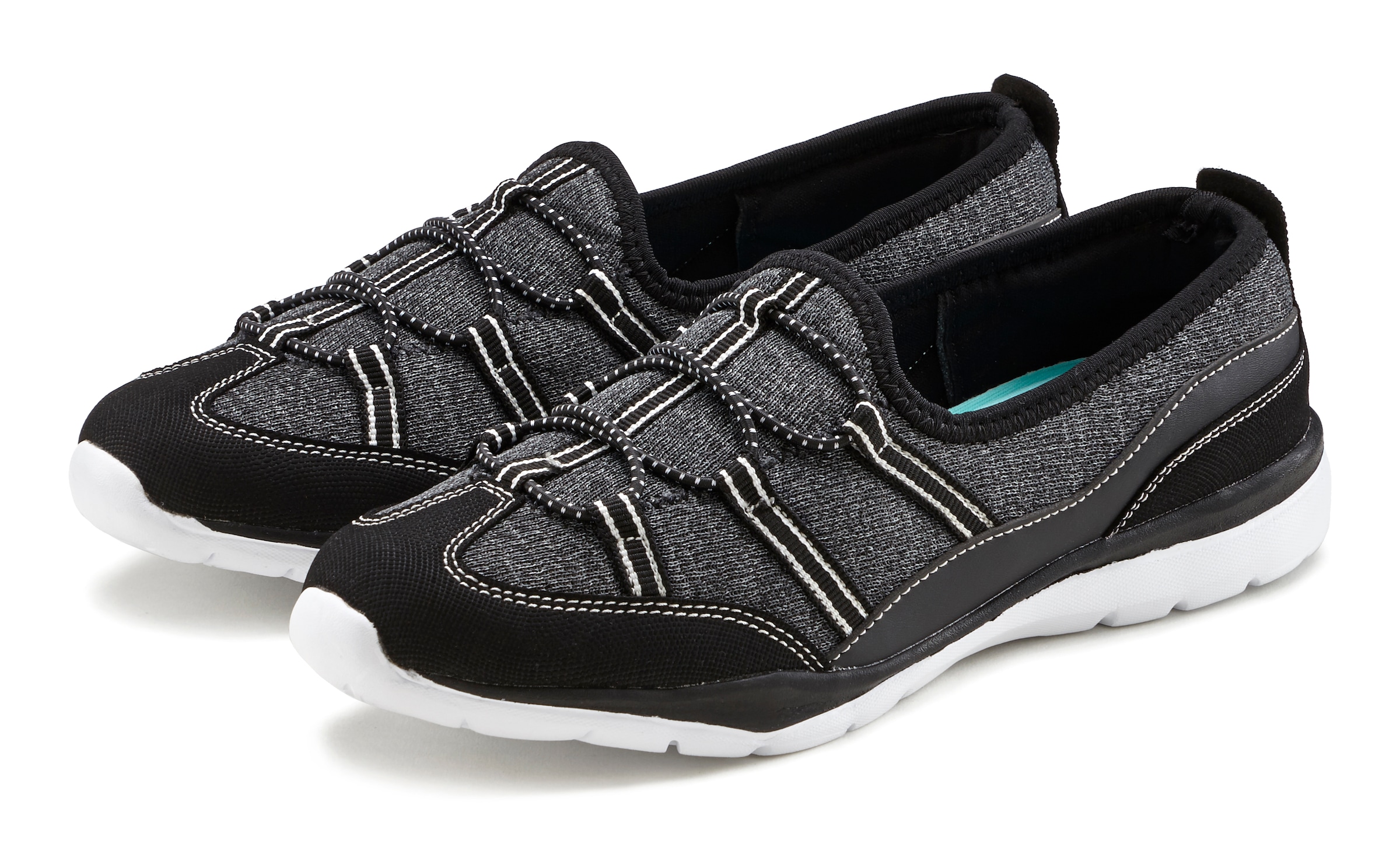 LASCANA Sneaker »Halbschuh, Freizeitschuh, Slipper,«, zum Reinschlüpfen mit elastischen Schnürbändern VEGAN