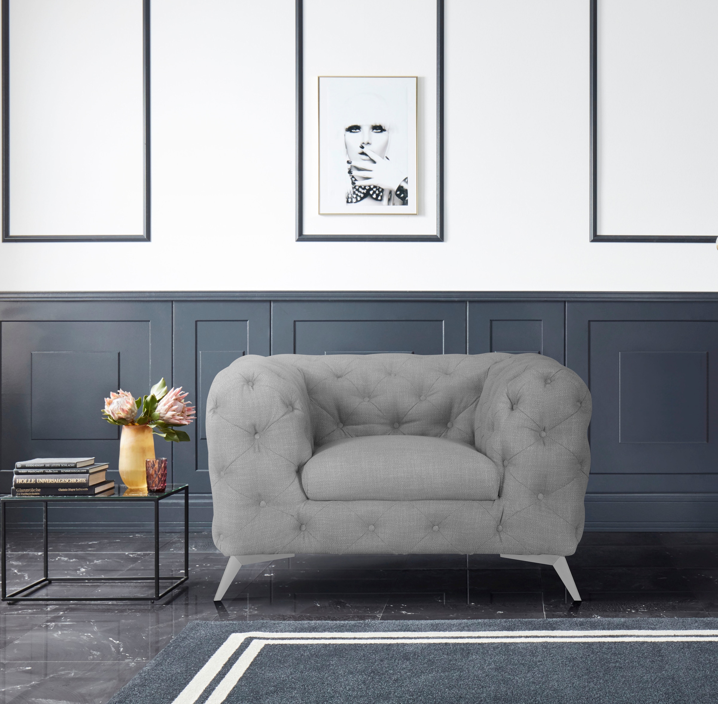Leonique Chesterfield-Sessel »Glynis Sessel«, aufwändige Knopfheftung, moderne Chesterfield Optik, Fussfarbe wählbar