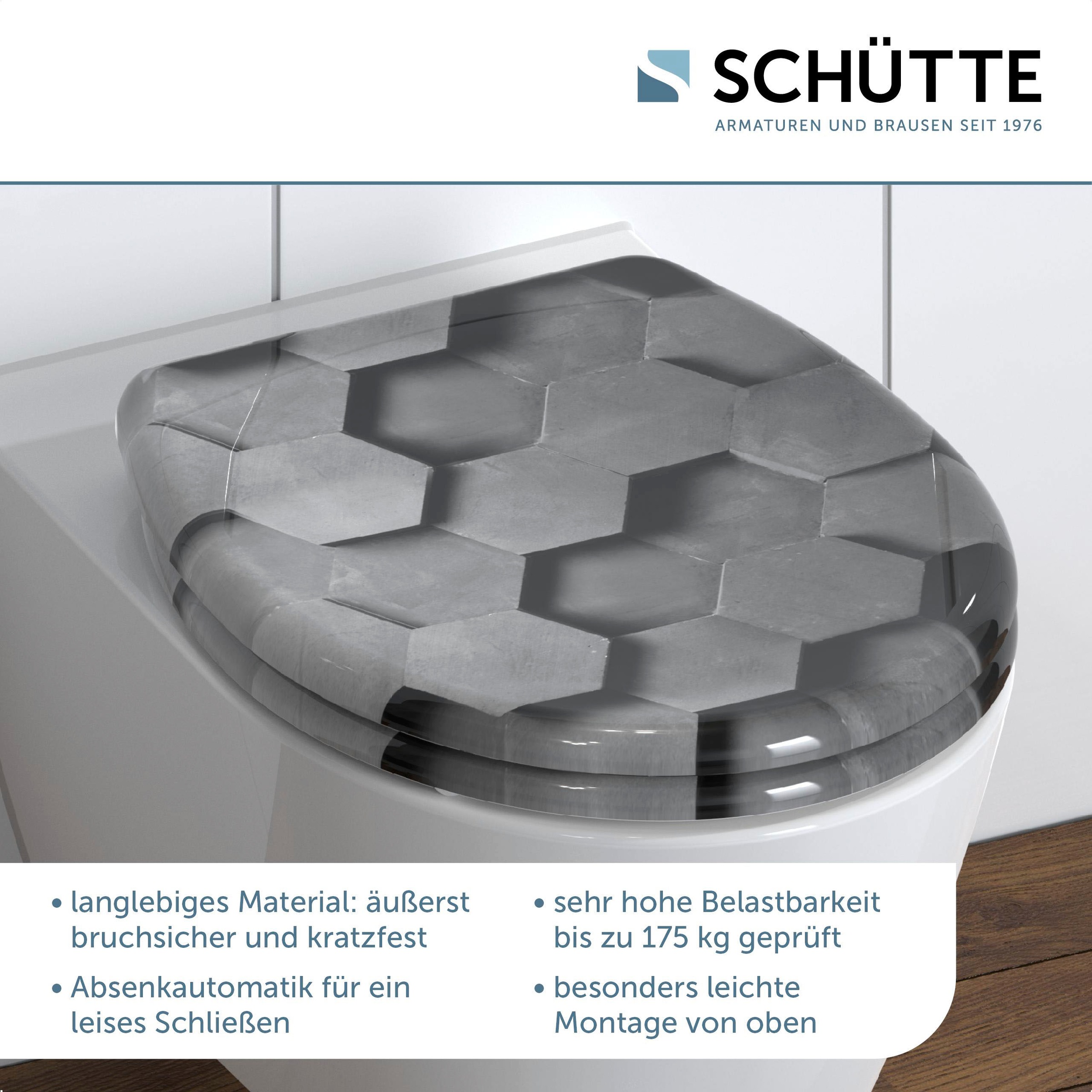 Schütte WC-Sitz 'Grey Hexagons' mit Absenkautomatik Duroplast