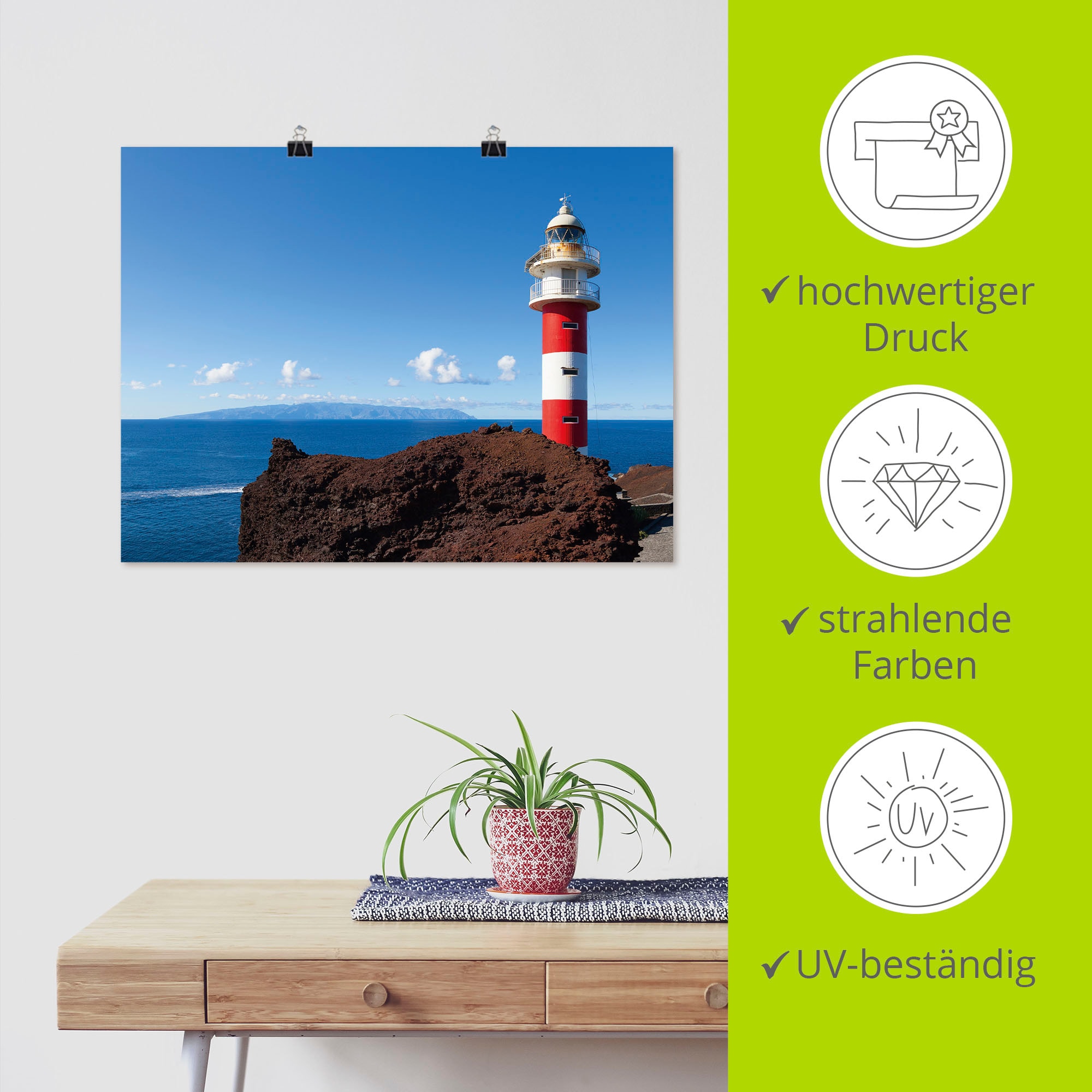 Artland Poster »Leuchtturm in Teneriffa«, Gebäude, (1 St.), als Alubild, Leinwandbild, Wandaufkleber oder Poster in versch. Grössen