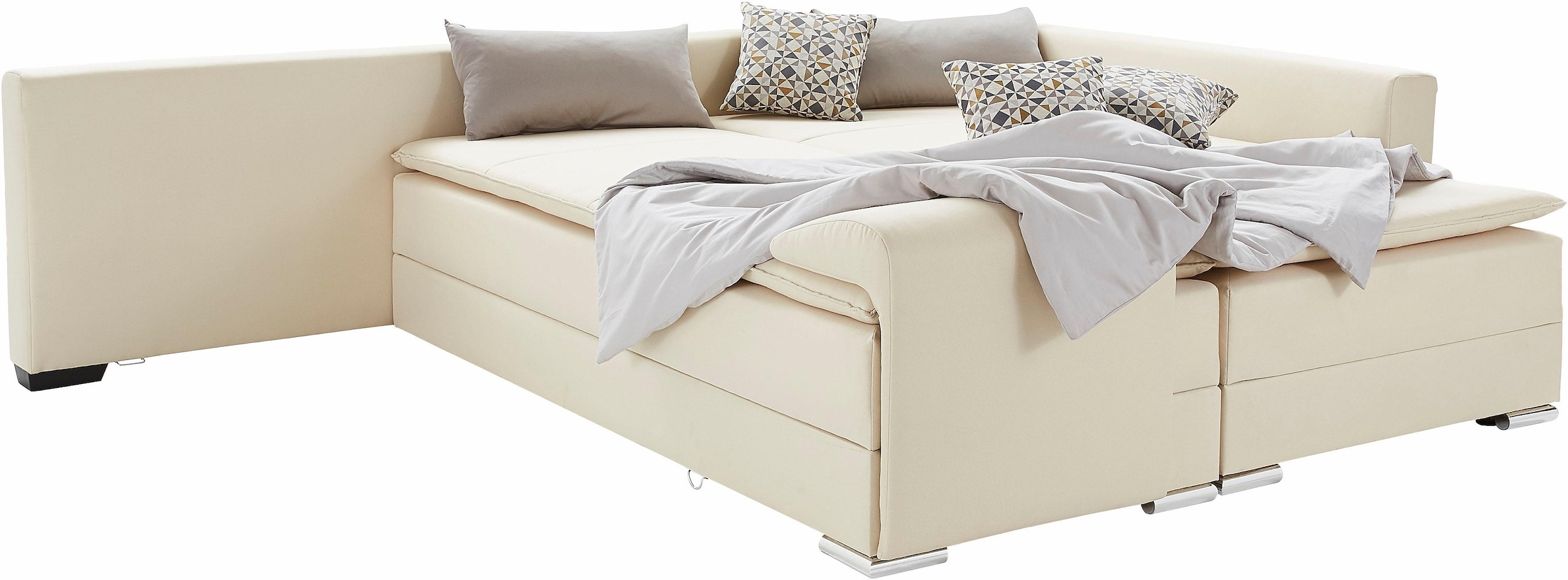 INOSIGN Ecksofa »Night & Day L-Form, B: 324 cm«, mit Bettfunktion, Bettkasten & 3 Zierkissen, Boxspringbett 180x200 cm