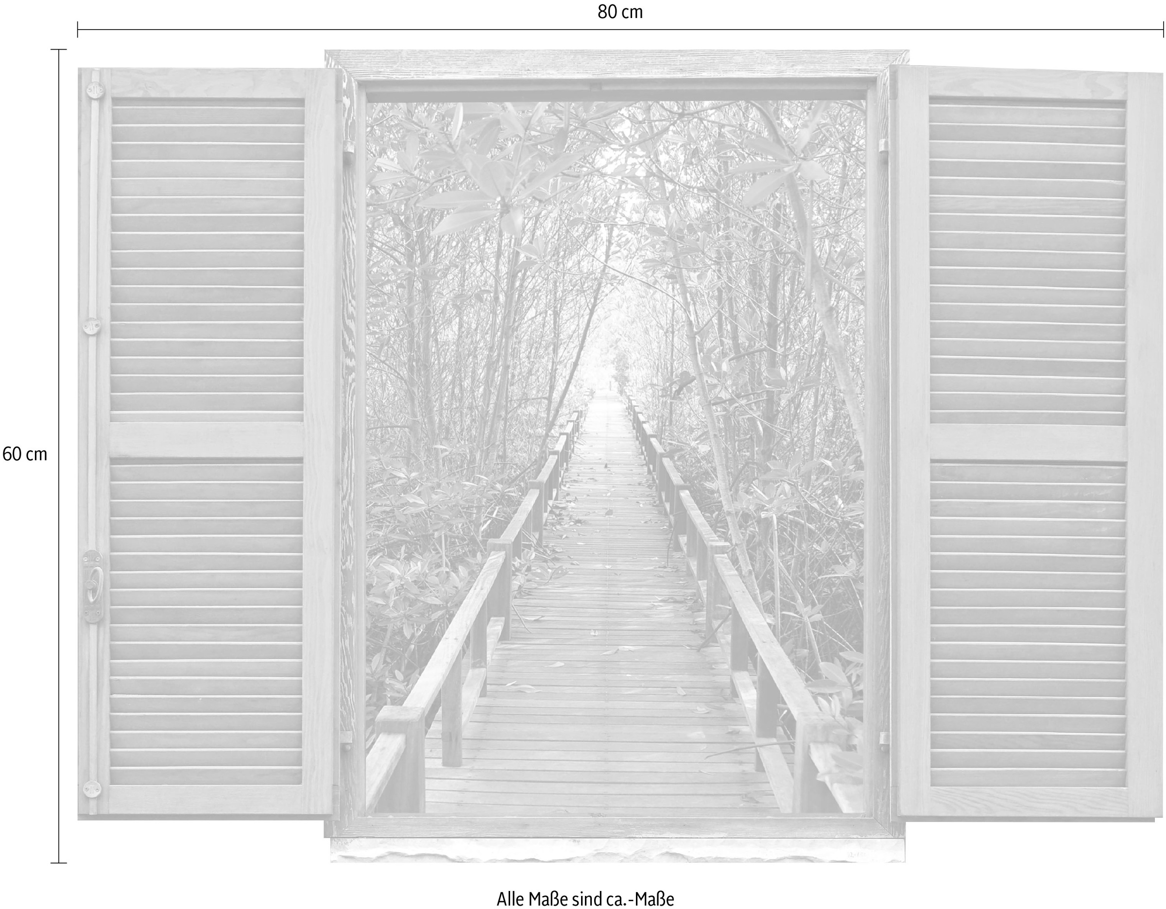 queence Wandtattoo »Brücke im Wald«, (1 St.), Wandsticker, Wandbild, selbstklebend, 3D, Fenster