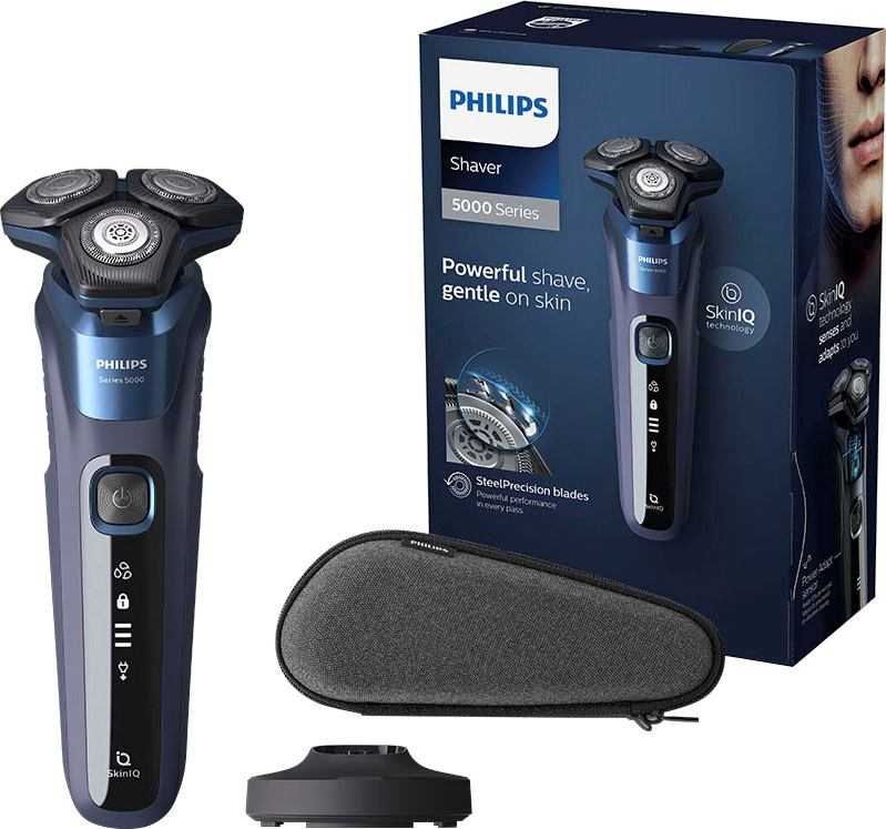 Philips Elektrorasierer "Shaver Series 5000 S5885/35" ausklappbarer Präzisionstrimmer Etui, Ladestand, mit SkinIQ Technologie