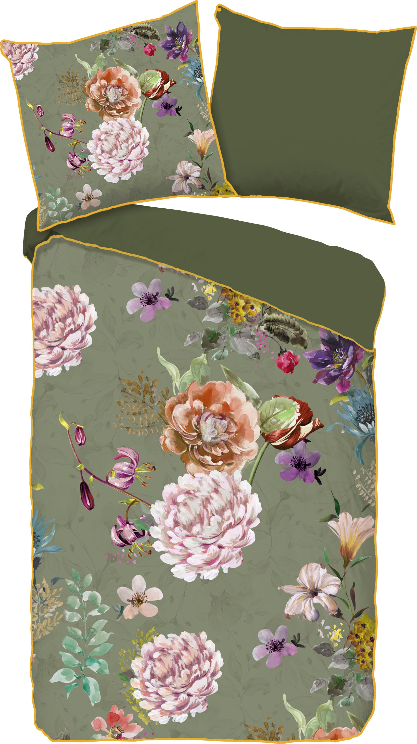 Descanso Wendebettwäsche »Parma«, Baumwolle, Satin, 135x200, Biese, Reissverschluss, Wendeoptik, Blumen