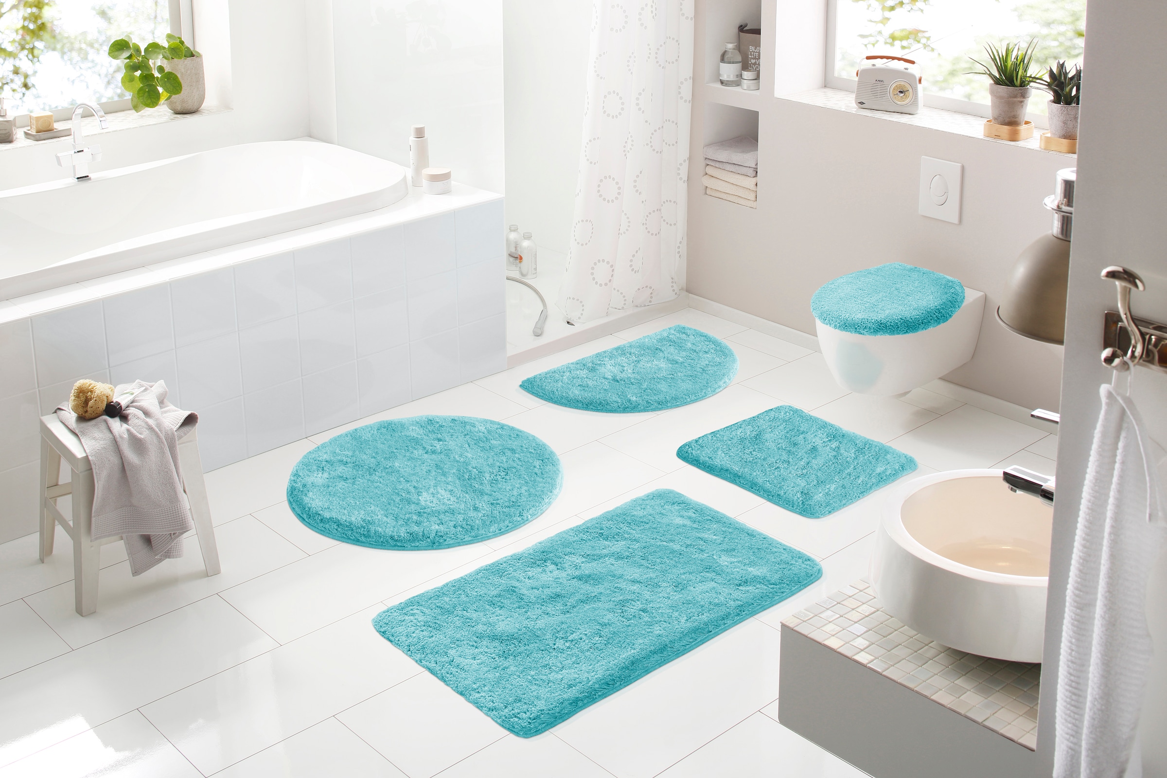 Grund Badematte »Melos, Badvorleger, Badezimmer Teppich, sehr weich«, rutschhemmend beschichtet, fussbodenheizungsgeeignet, melierte Optik, sehr weicher Flor, Melange-Effekt, Made in Europe