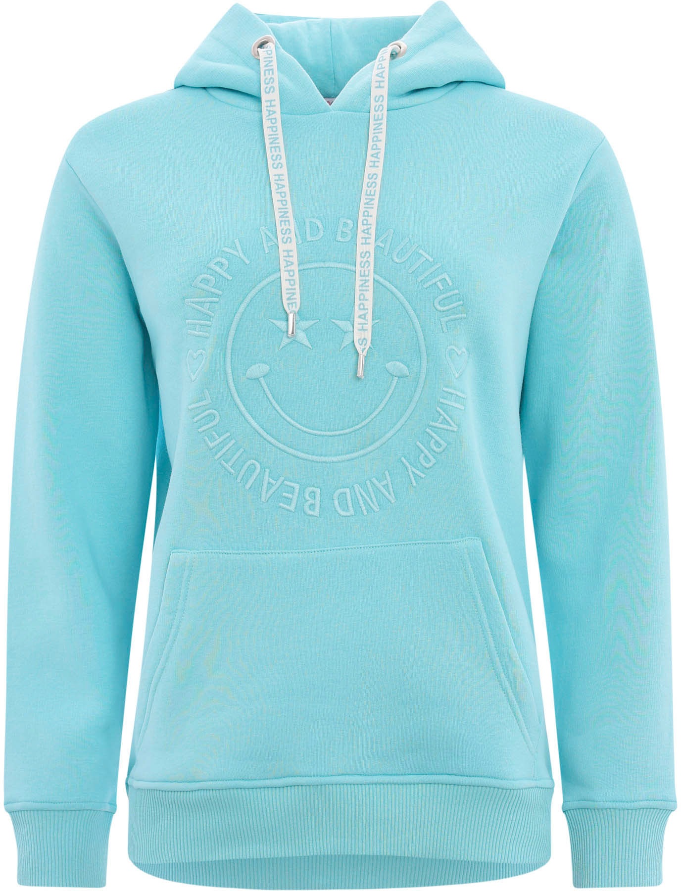 Zwillingsherz Kapuzensweatshirt »Happy and Beautiful«, mit gleichfarbiger Smiley-Stickerei und Bindebänder mit Schriftzug