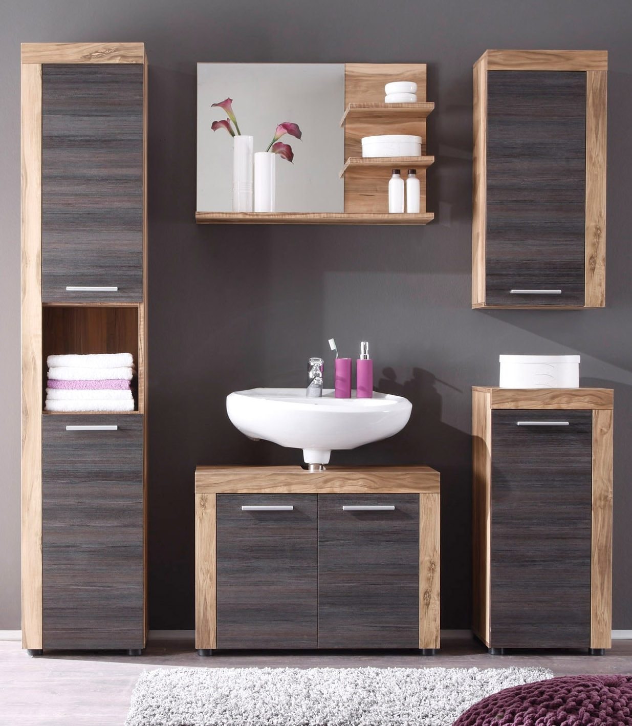 welltime Unterschrank »Carcassonne«, Badschrank mit Rahmenoptik in Holztönen - Masse (B/T/H) 36/31/81 cm