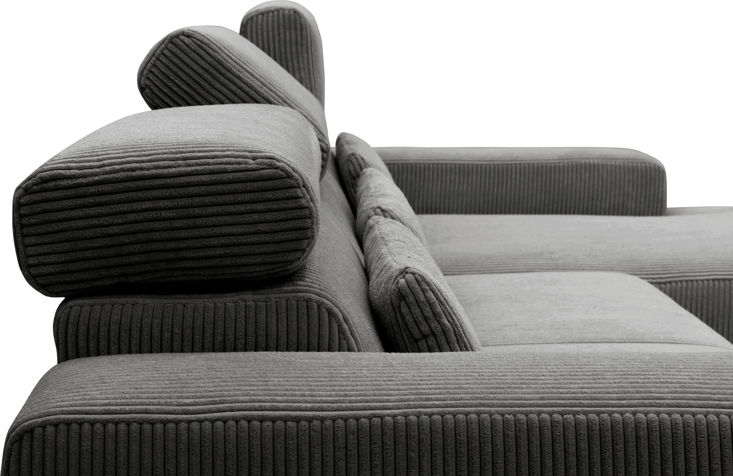 DOMO collection Ecksofa »Brandon B/T/H: 289/177/80 cm, whlw. mit Sitztiefenverstellung, L-Form«, ohne Sitztiefenverstellung, Cord, grau