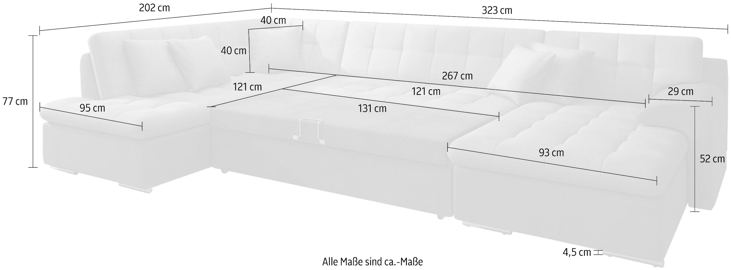 TRENDMANUFAKTUR Wohnlandschaft »Rave II, toller Sitzkomfort, auswendige Detailverarbeitung«, wahlweise mit Bettfunktion, U-Form