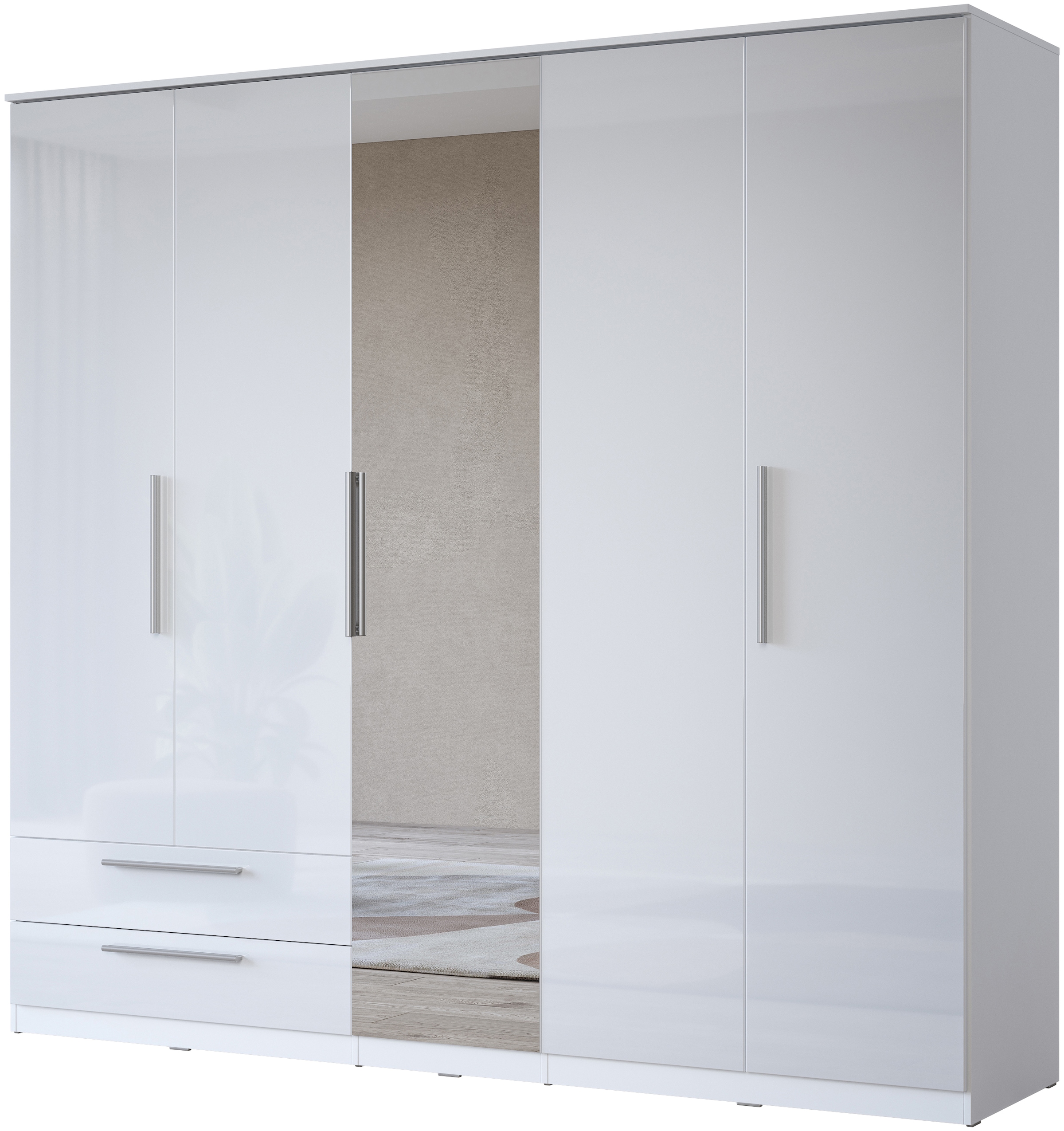 Home affaire Kleiderschrank »India, FSC-zertifizierter Holzwerkstoff, Made in Europe«, (in Schieferoptik oder weiss mit Hochglanzfront), mit Beleuchtung und Fernbedienung, 181 oder 225x215x60cm