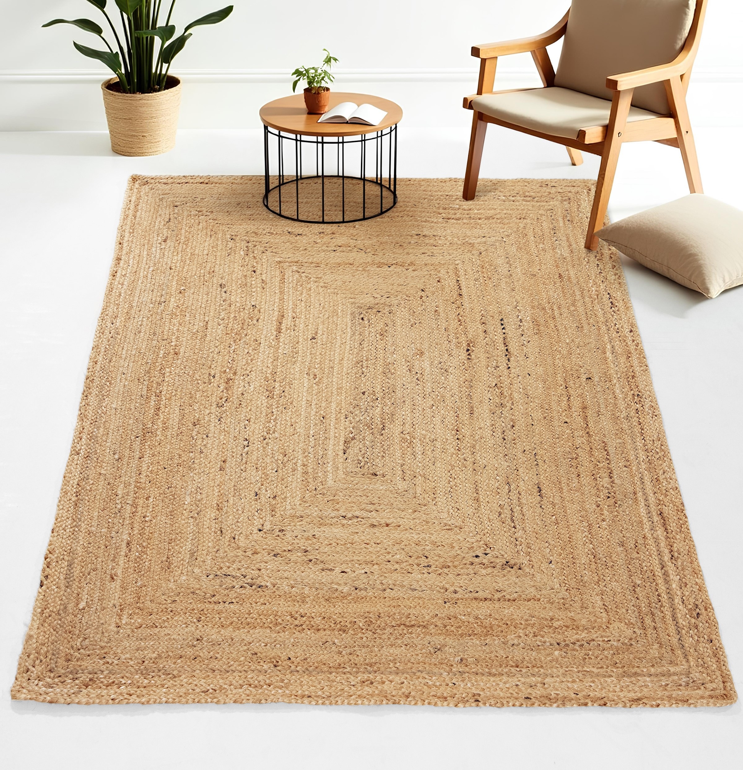 carpetfine Teppich "Nele Juteteppich Naturfaser" rechteckig 6 mm Höhe geflochtener Wendeteppich aus 100% Jute, quadratisch und als Läufer