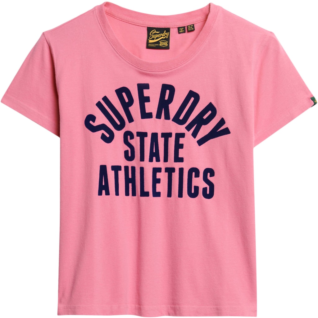Superdry Print-Shirt »stylisches T-Shirt VARSITY FLOCKED FITTED TEE mit bedrucktem Design«, (Rundhals, Kurzarm, Logodruck, Frontdruck, Flockprint)