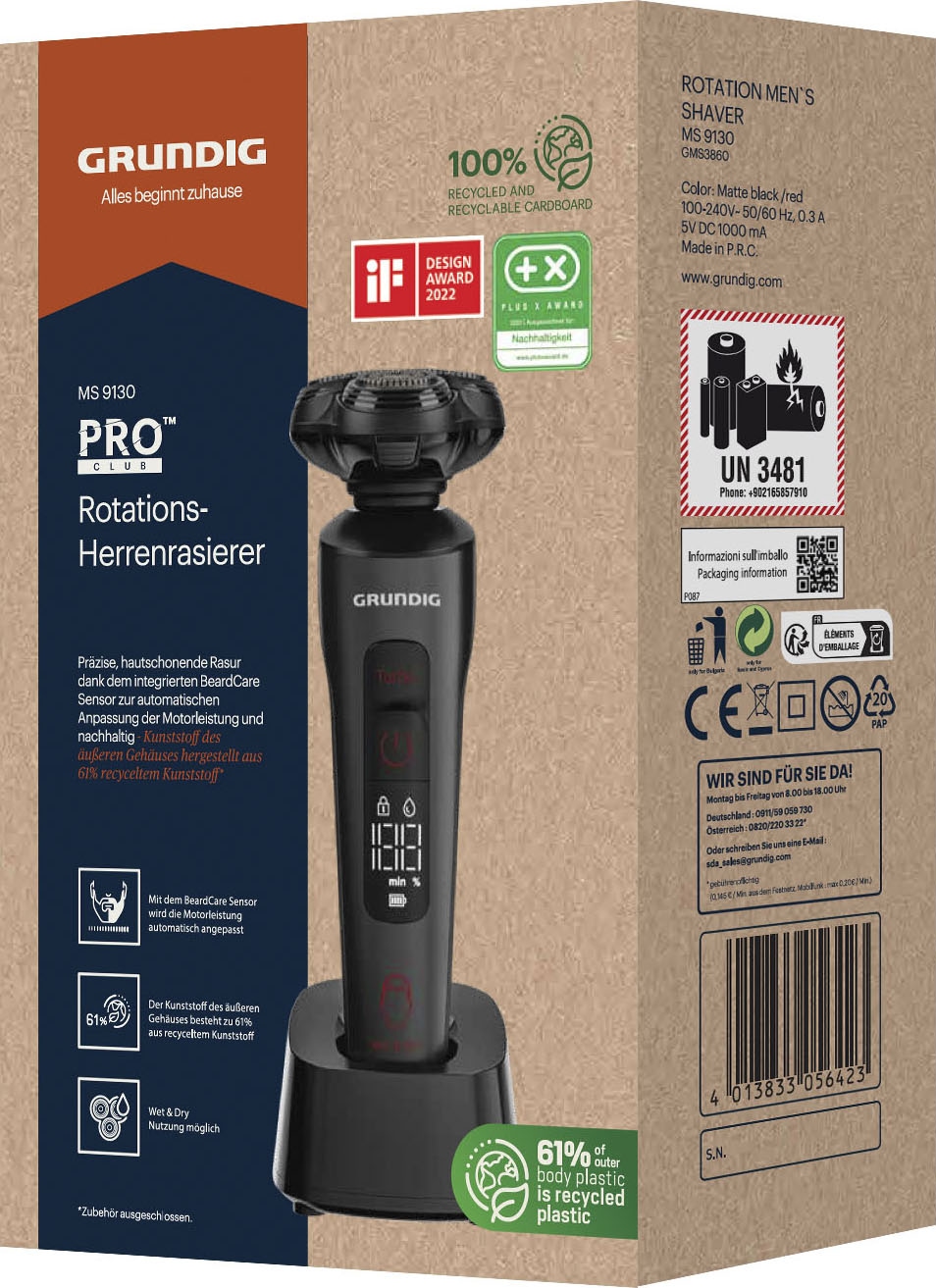 Grundig Elektrorasierer »Herrenrasierer ProClub MS 9130«, 2 St. Aufsätze, Langhaartrimmer