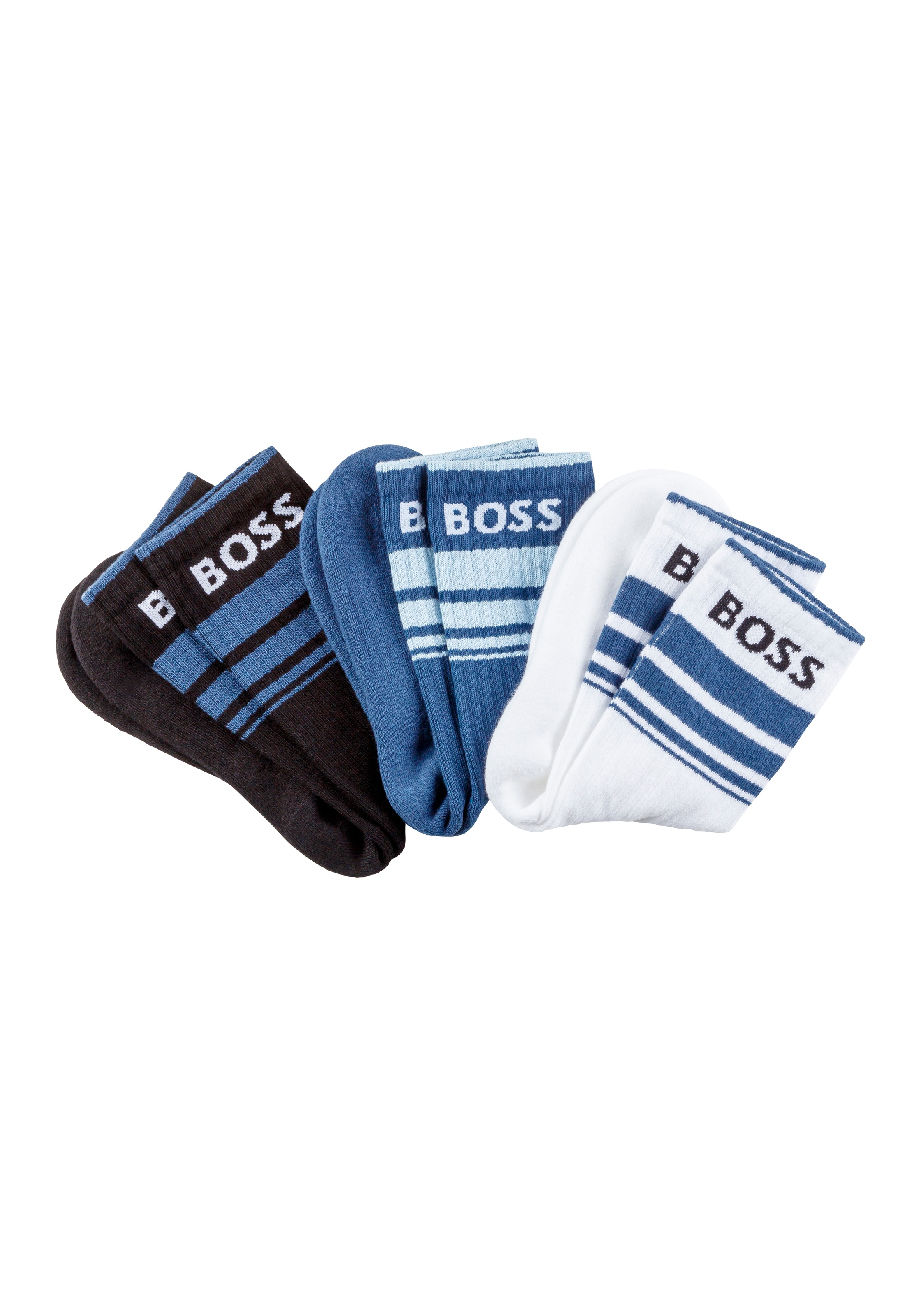 BOSS Freizeitsocken »3P QS Rib Stripe CC« Packung, 3 Paar tlg. mit BOSS Logo