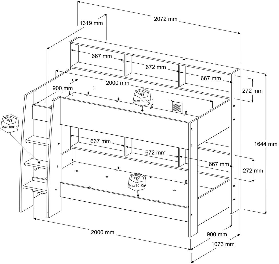 Parisot Etagenbett »Tam Tam, Stockbett, farbig hinterlegte Regale, mit Bettkasten«, viel Stauraum, toll für kleine Räume, TOPSELLER!