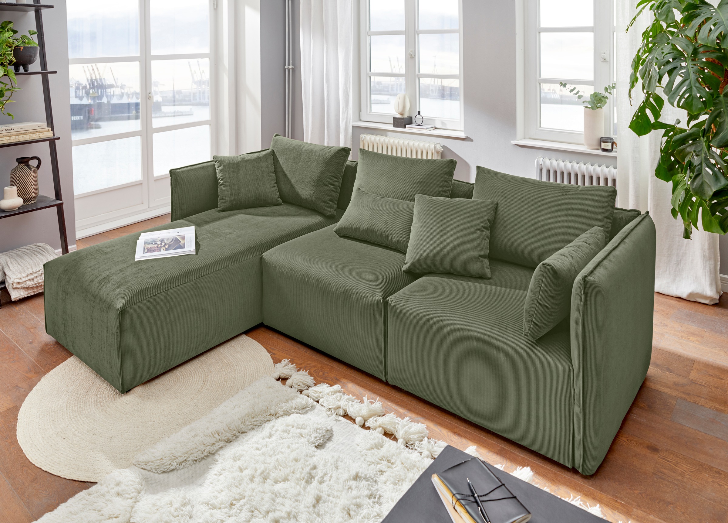 elbgestoeber Ecksofa »Elbdock«, (3 St.), zusammengesetzt aus Modulen, in vielen Bezugsqualitäten und Farben
