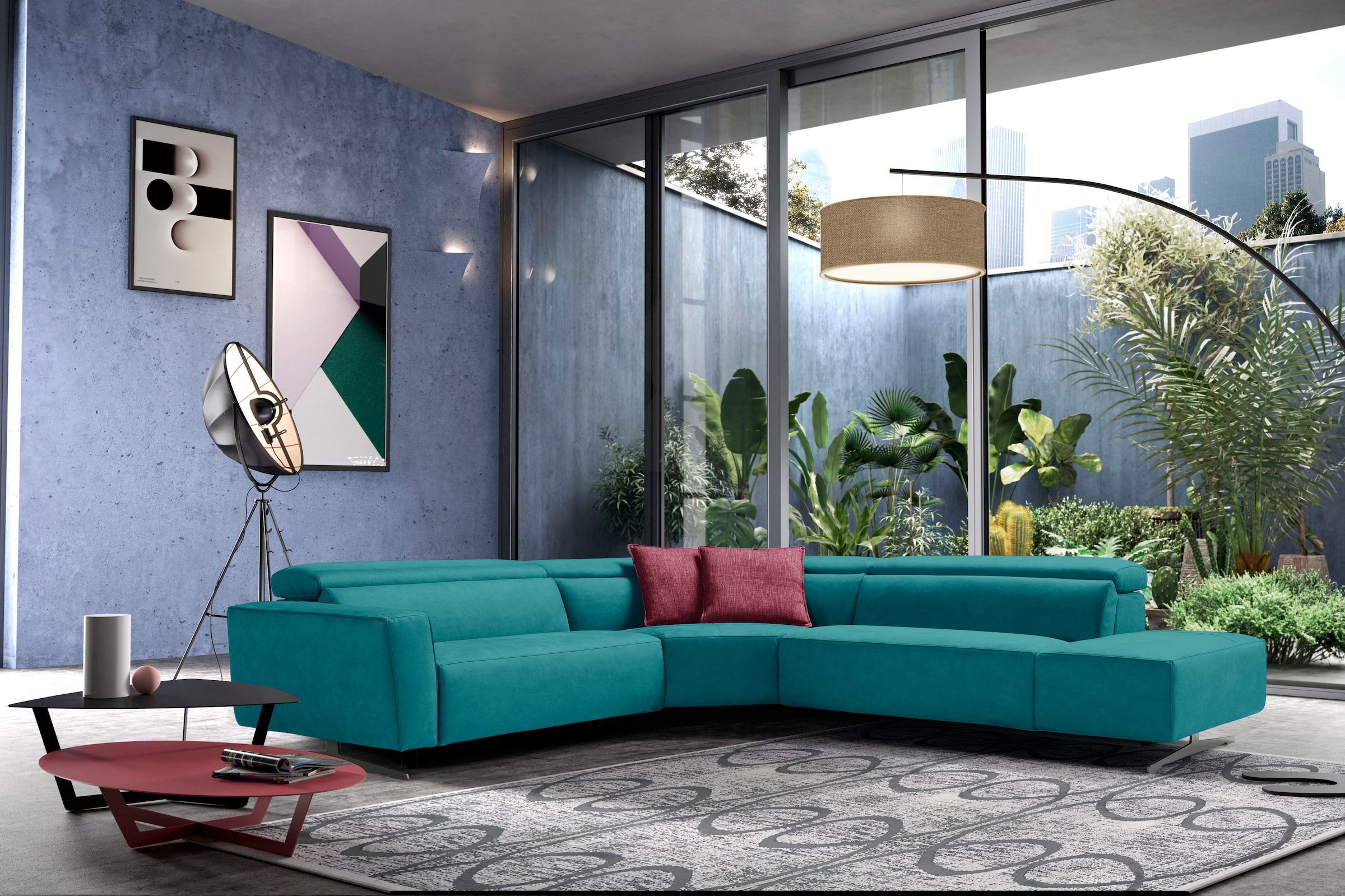 Egoitaliano Ecksofa "Stefanie-e, Designsofa der Extraklasse, bequem mit hohem Sitzkomfort" mit Relaxfunktion und verstellbaren Kopfteilelementen