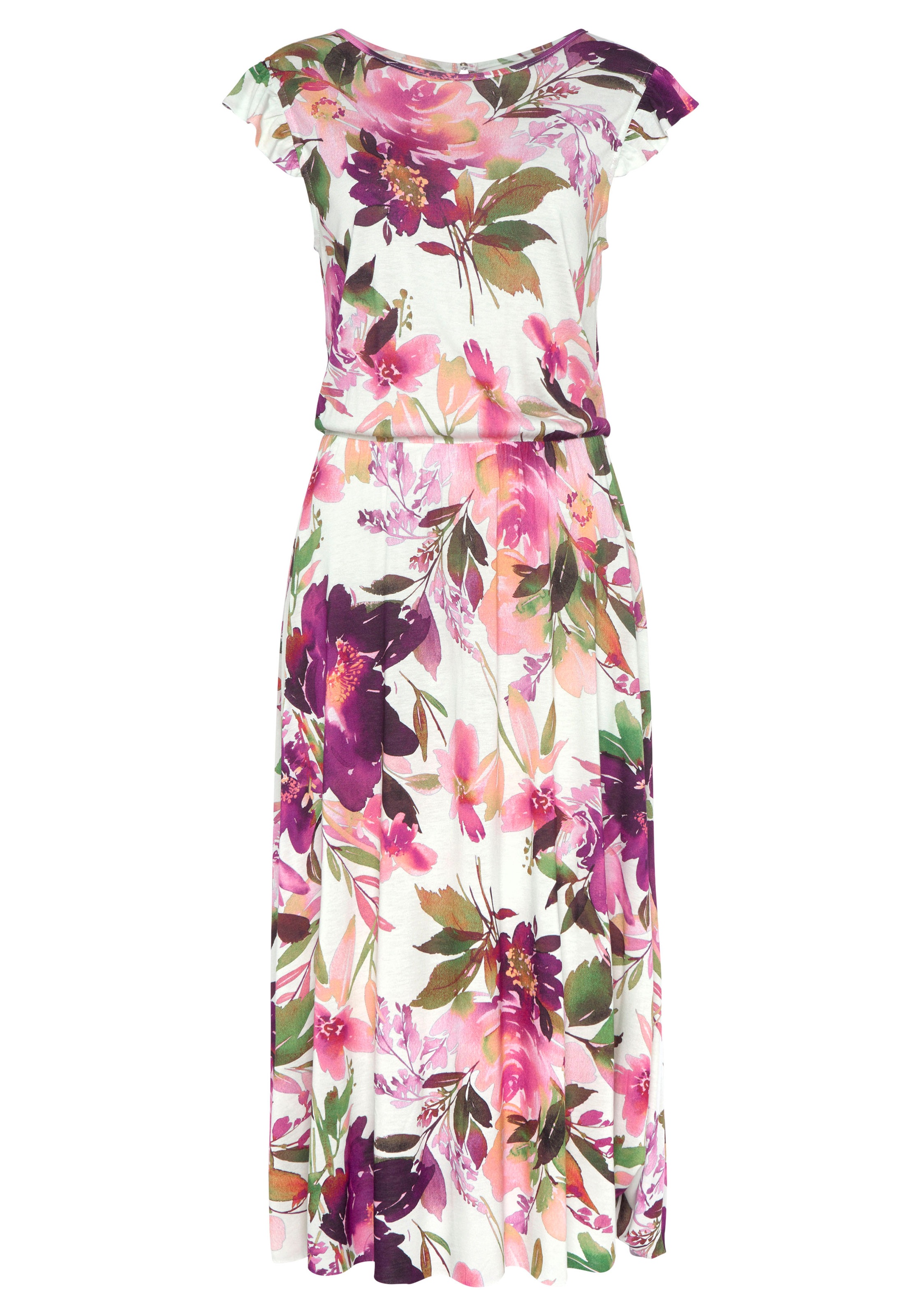 Beachtime Midikleid mit Blumendruck und Gummizug, Sommerkleid, Strandkleid