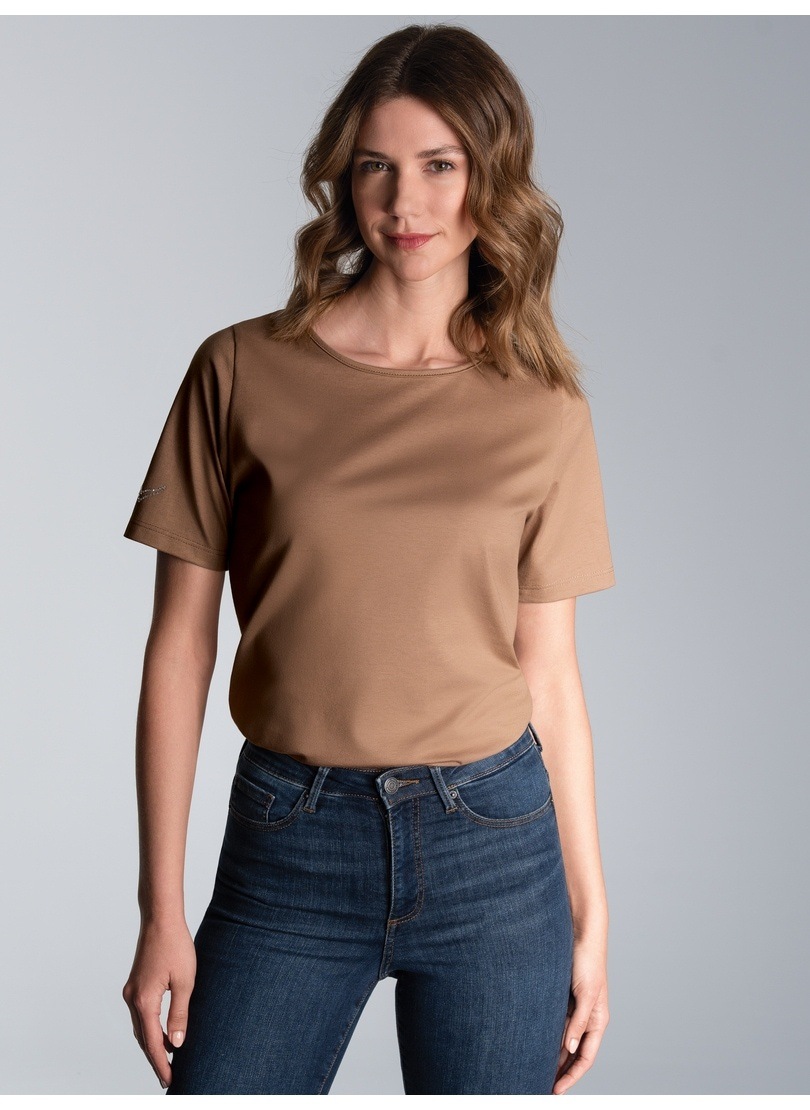 Trigema T-Shirt »TRIGEMA T-Shirt DELUXE Baumwolle mit Kristallsteinen«, (1 tlg.)